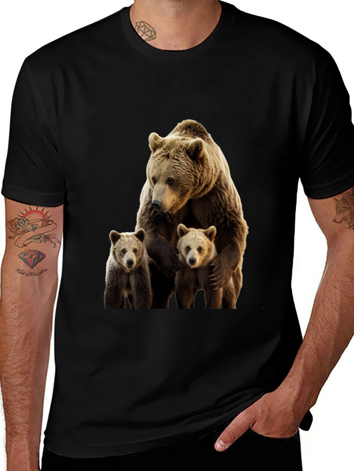 Variant 4 of Bear Family Graphic Print Crew Neck T-Shirt