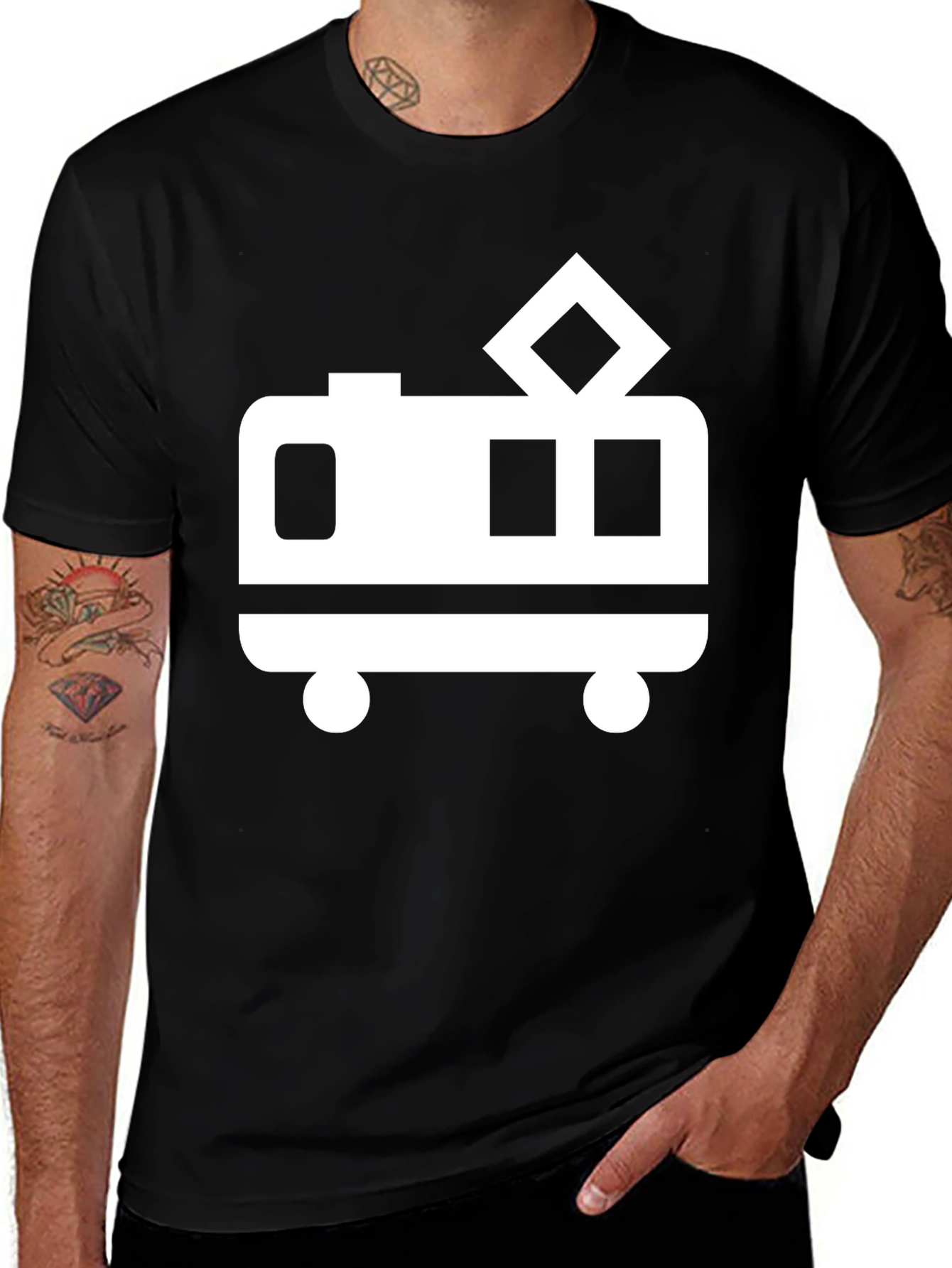 Variant 10 of Black T-Shirt with Trolley Graphic