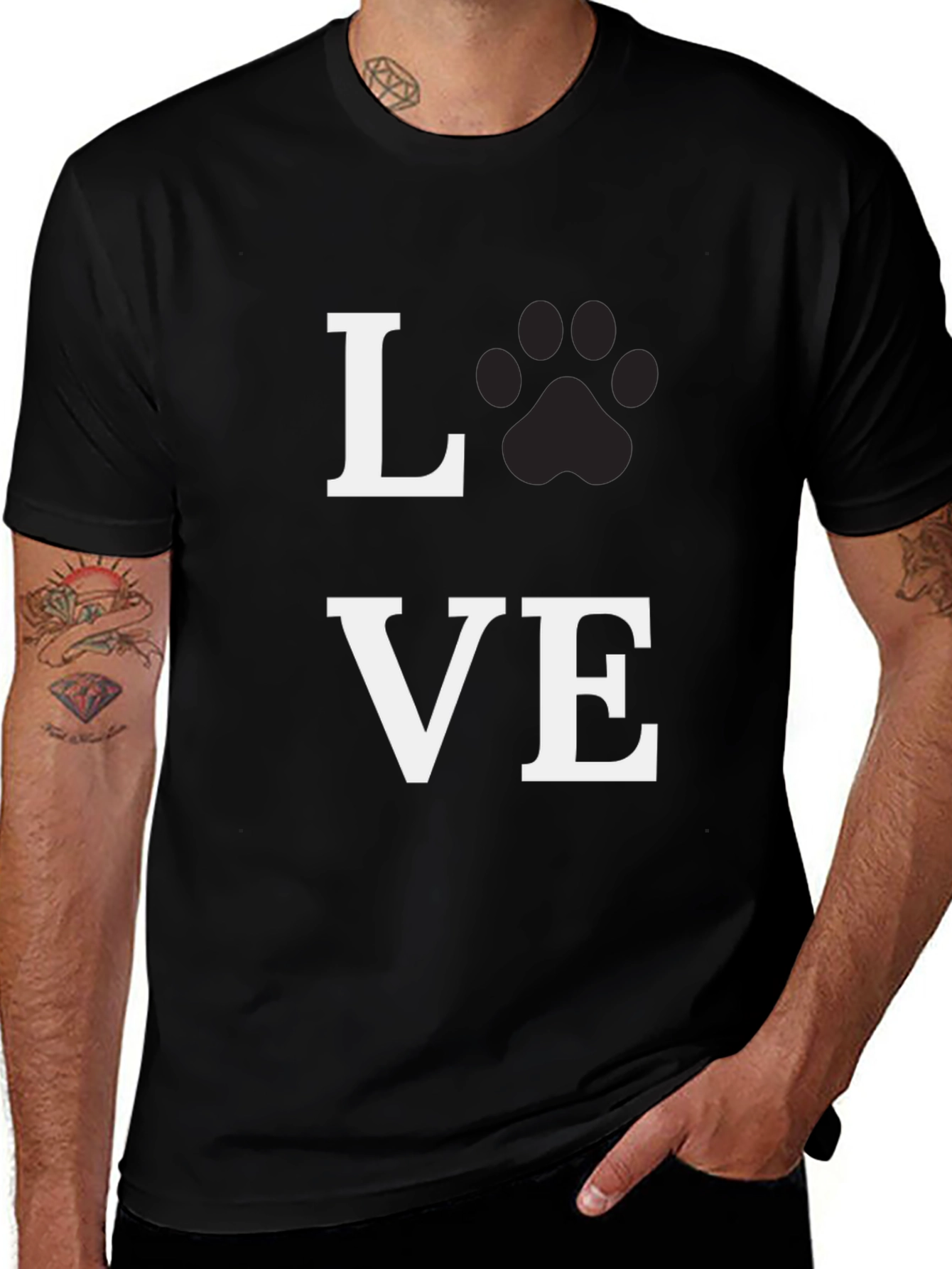 Variant 14 of Love Dog Paw Print T-Shirt, Black Casual Tee