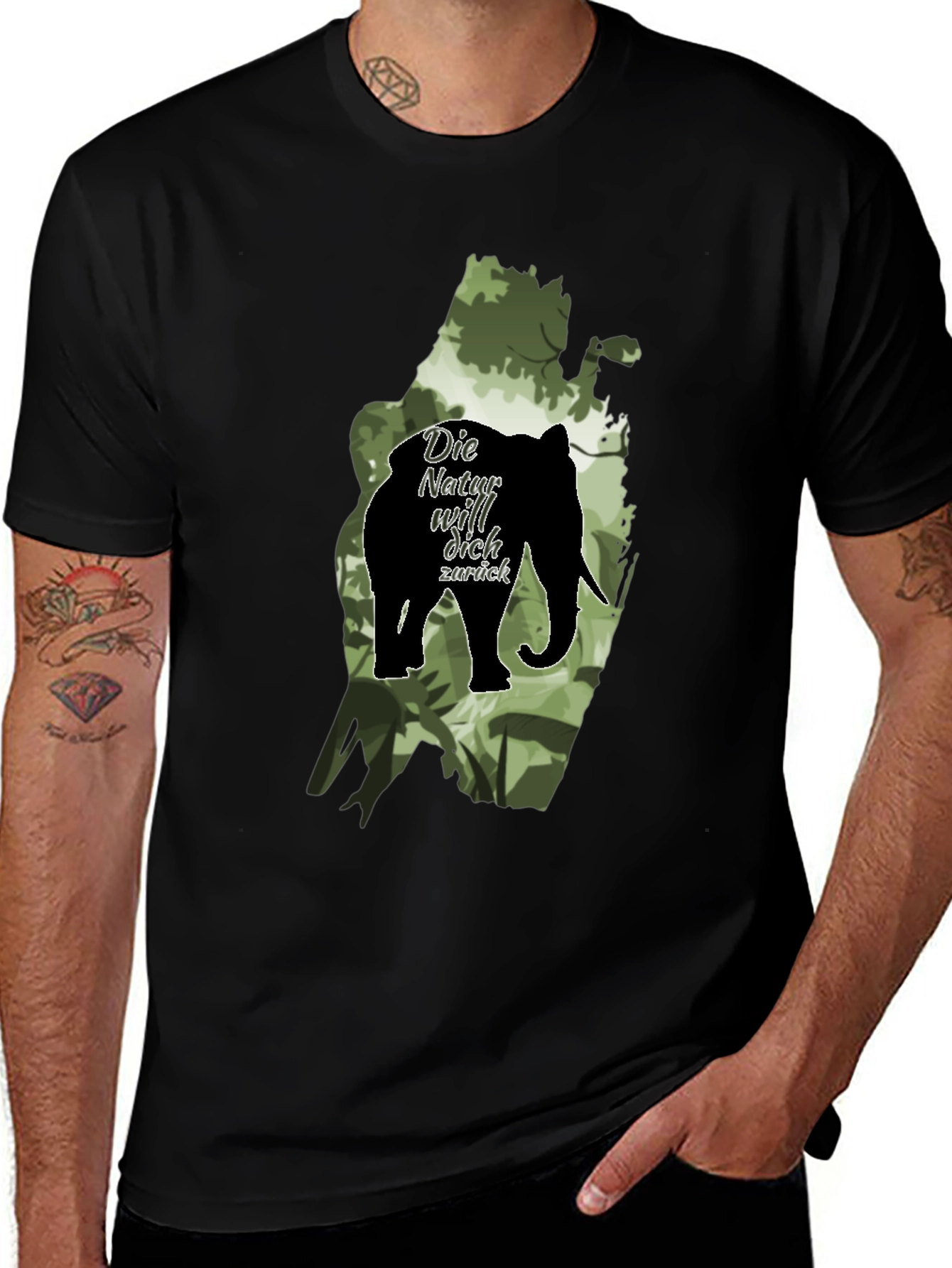 Variant 6 of Nature Calls Men's Black T-Shirt - Elephant Design