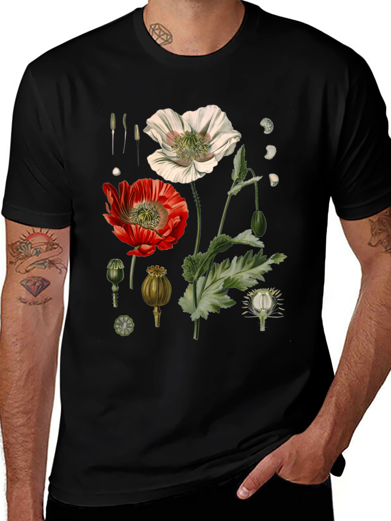 Variant 29 of Botanical Floral Print Black T-Shirt
