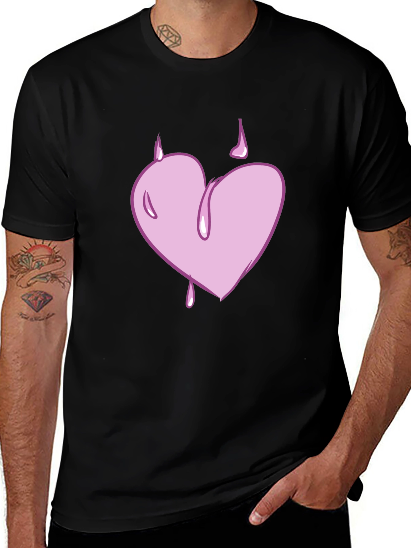 Heart Drip Graphic Tee - Black Casual T-Shirt