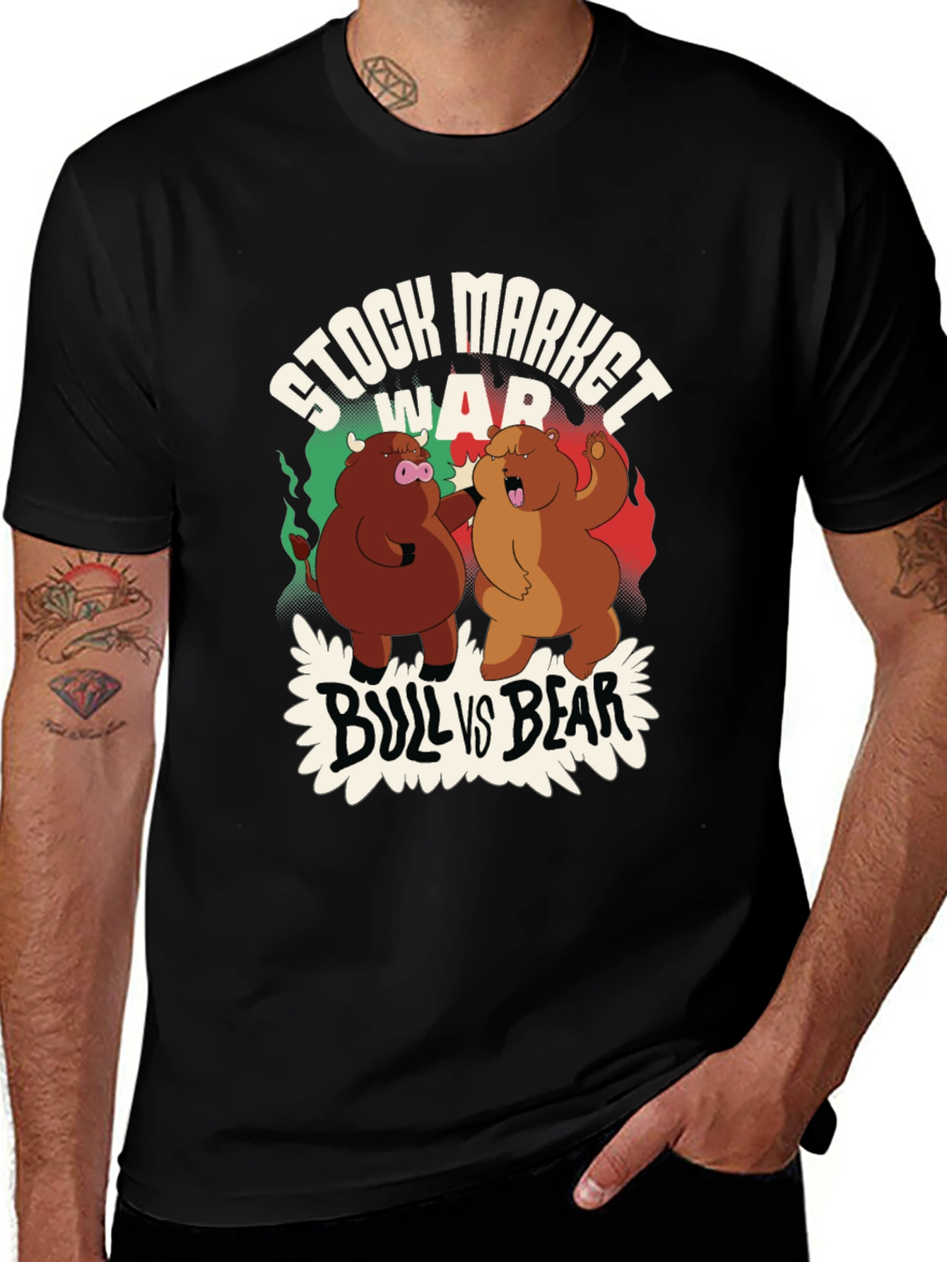 Variant 12 of Stock Market War T-Shirt Bull vs Bear Funny Tee