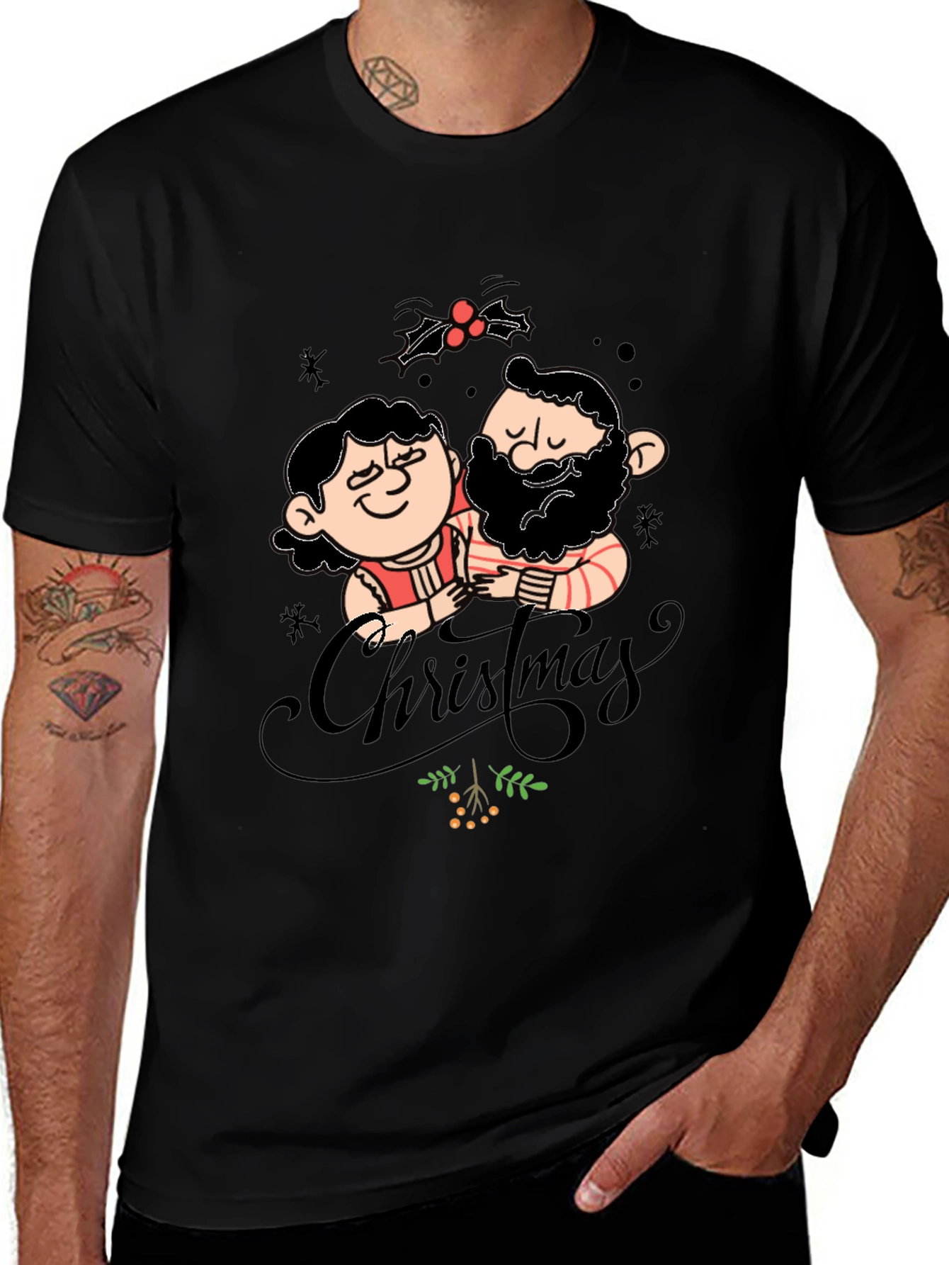 Variant 18 of Festive Christmas Couple Graphic Tee - Black