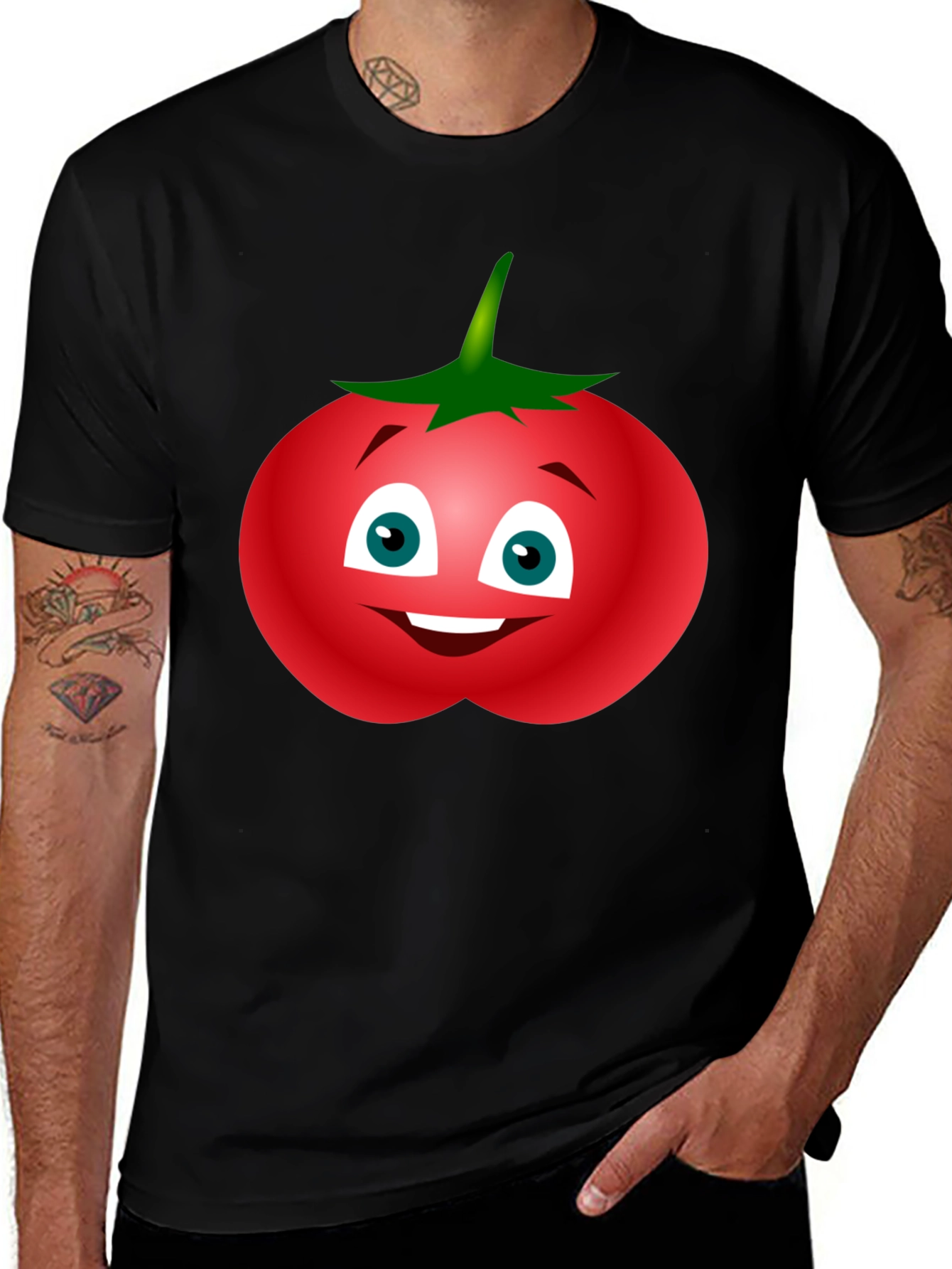 Variant 22 of Funny Tomato Face Graphic T-Shirt - Black