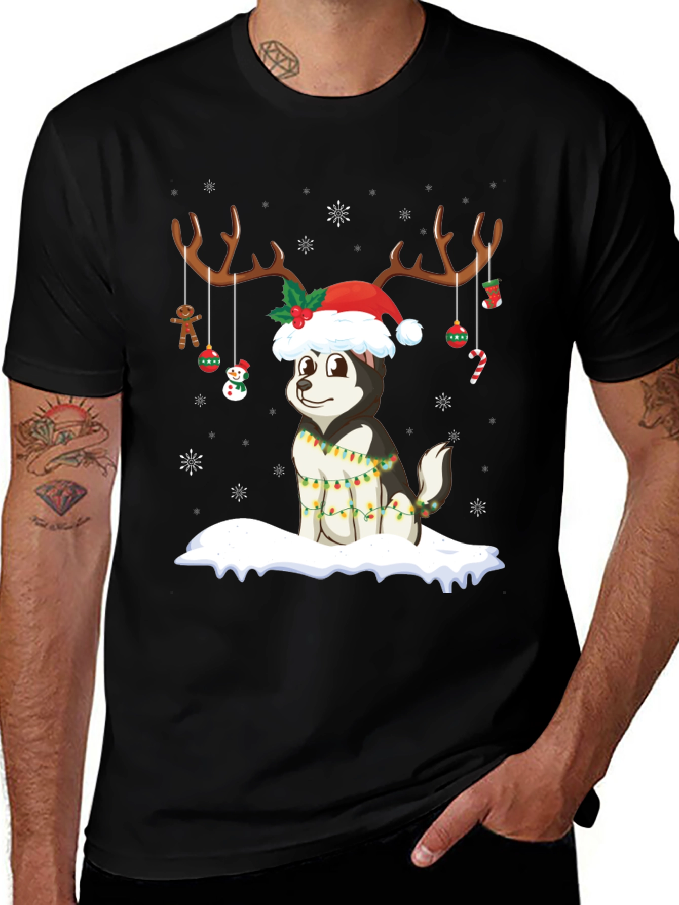 Festive Husky Christmas Graphic Tee