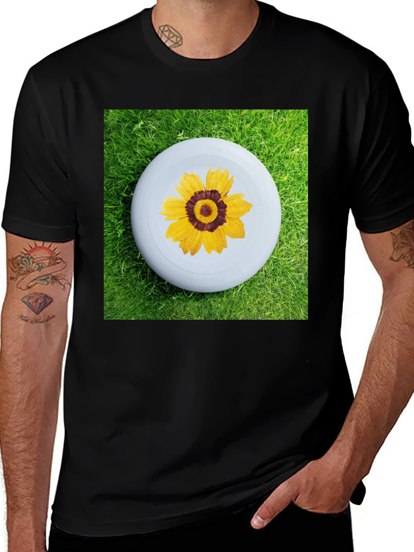 Variant 18 of Black T-Shirt with Floral Disc Design