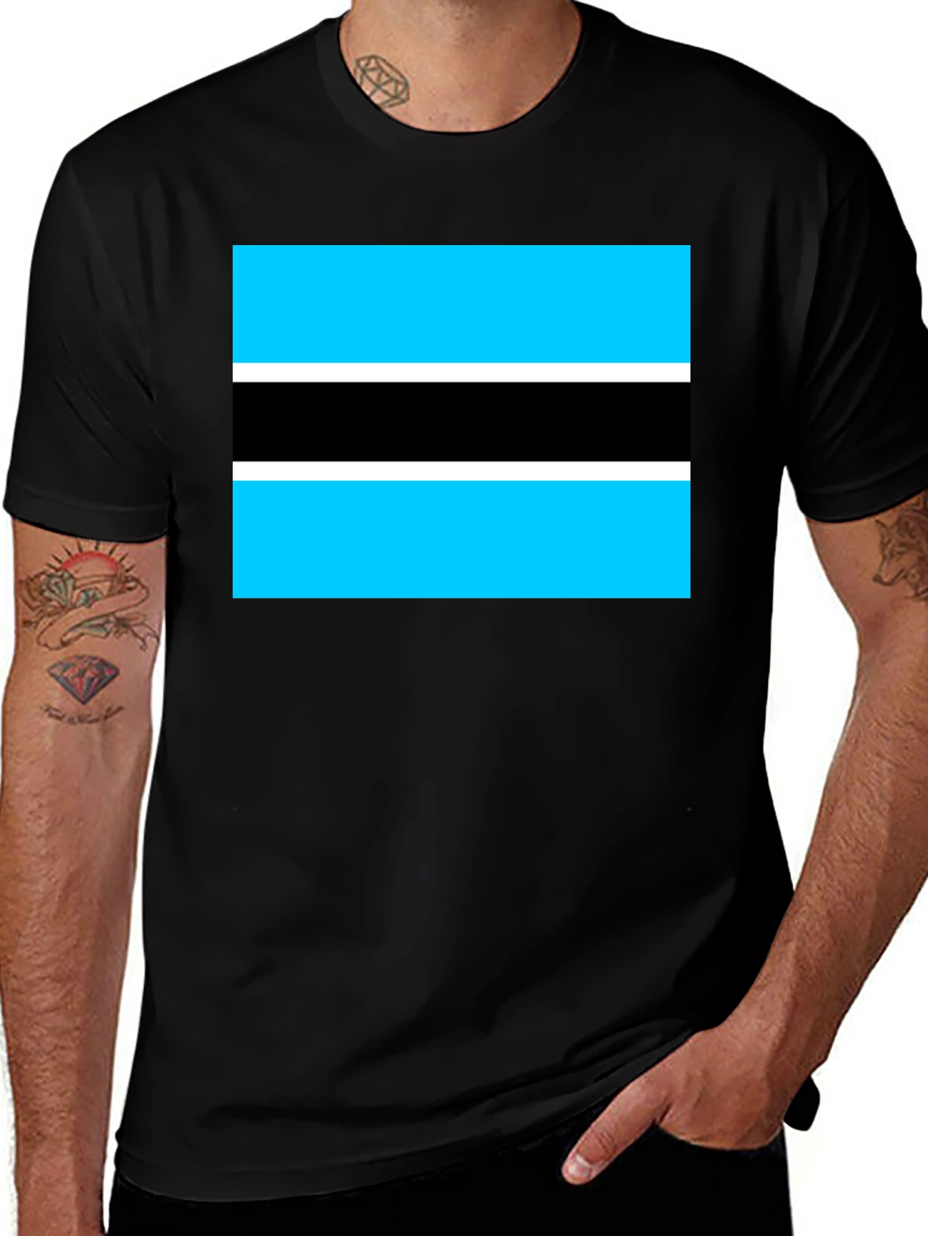 Botswana Flag Graphic Tee - Black