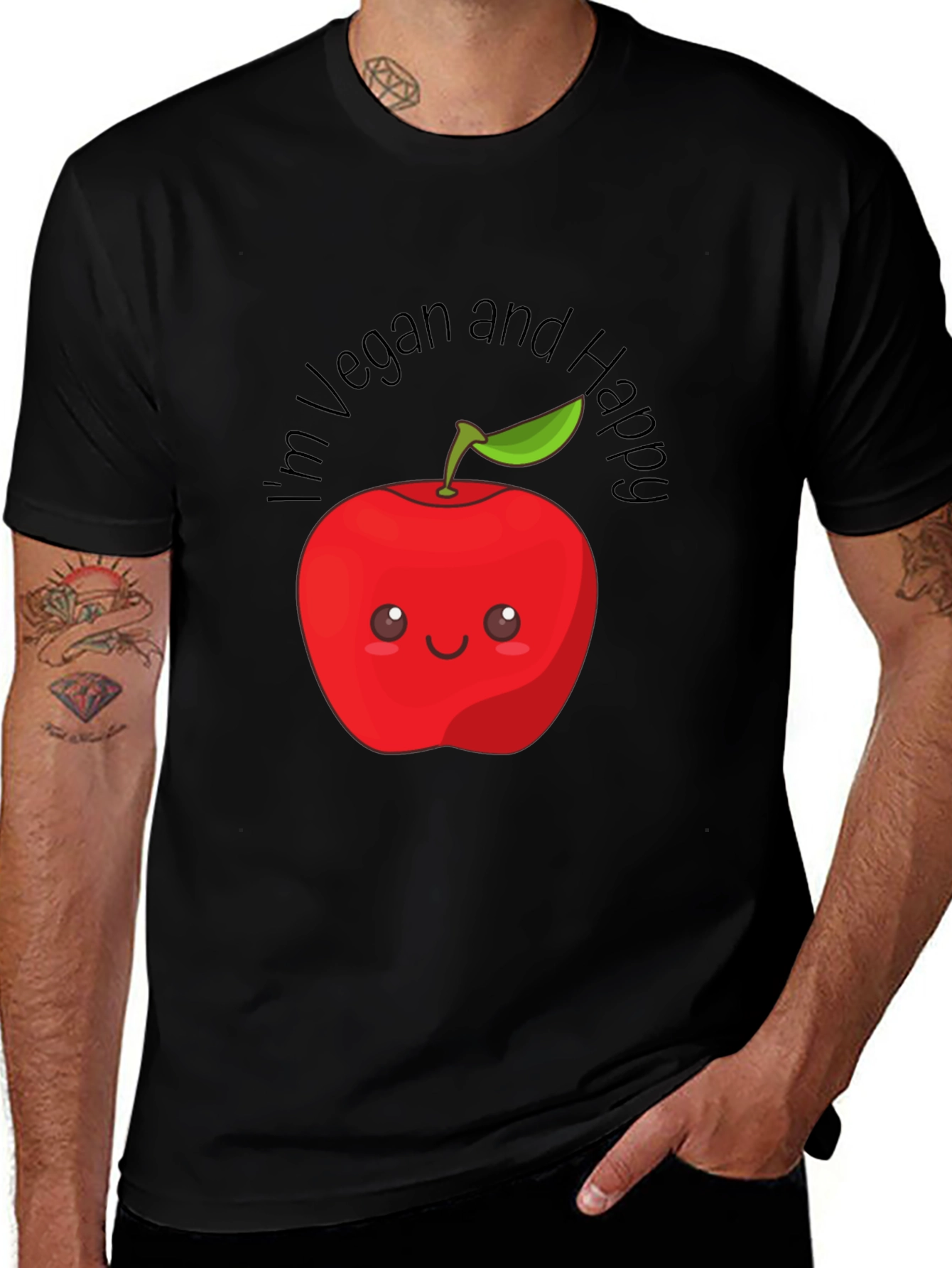 Variant 23 of Vegan & Happy Apple Graphic T-Shirt