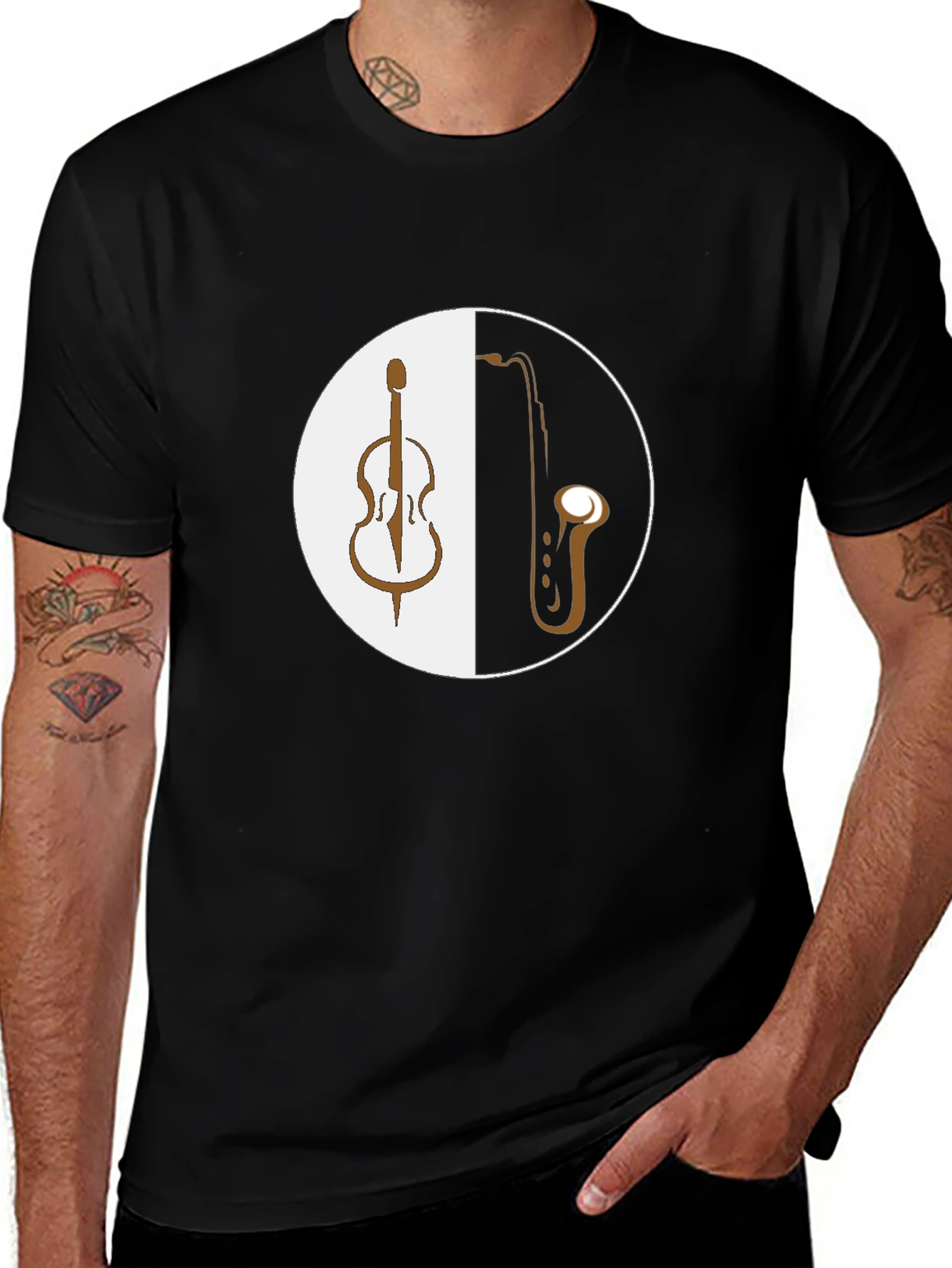 Variant 24 of Music Yin Yang T-Shirt: Cello & Saxophone