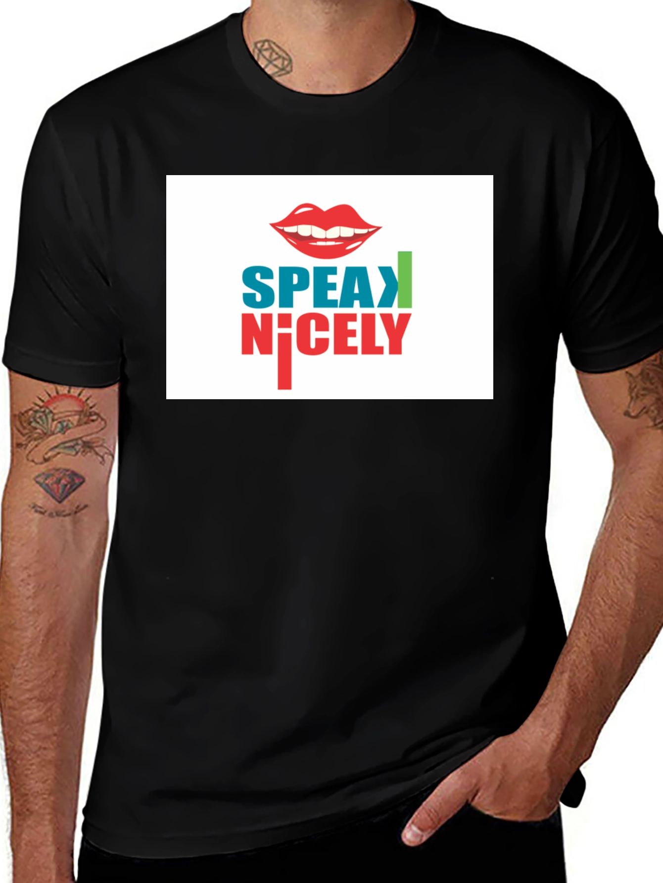Black Speak Nicely Graphic Tee - Black Cotton Blend main image