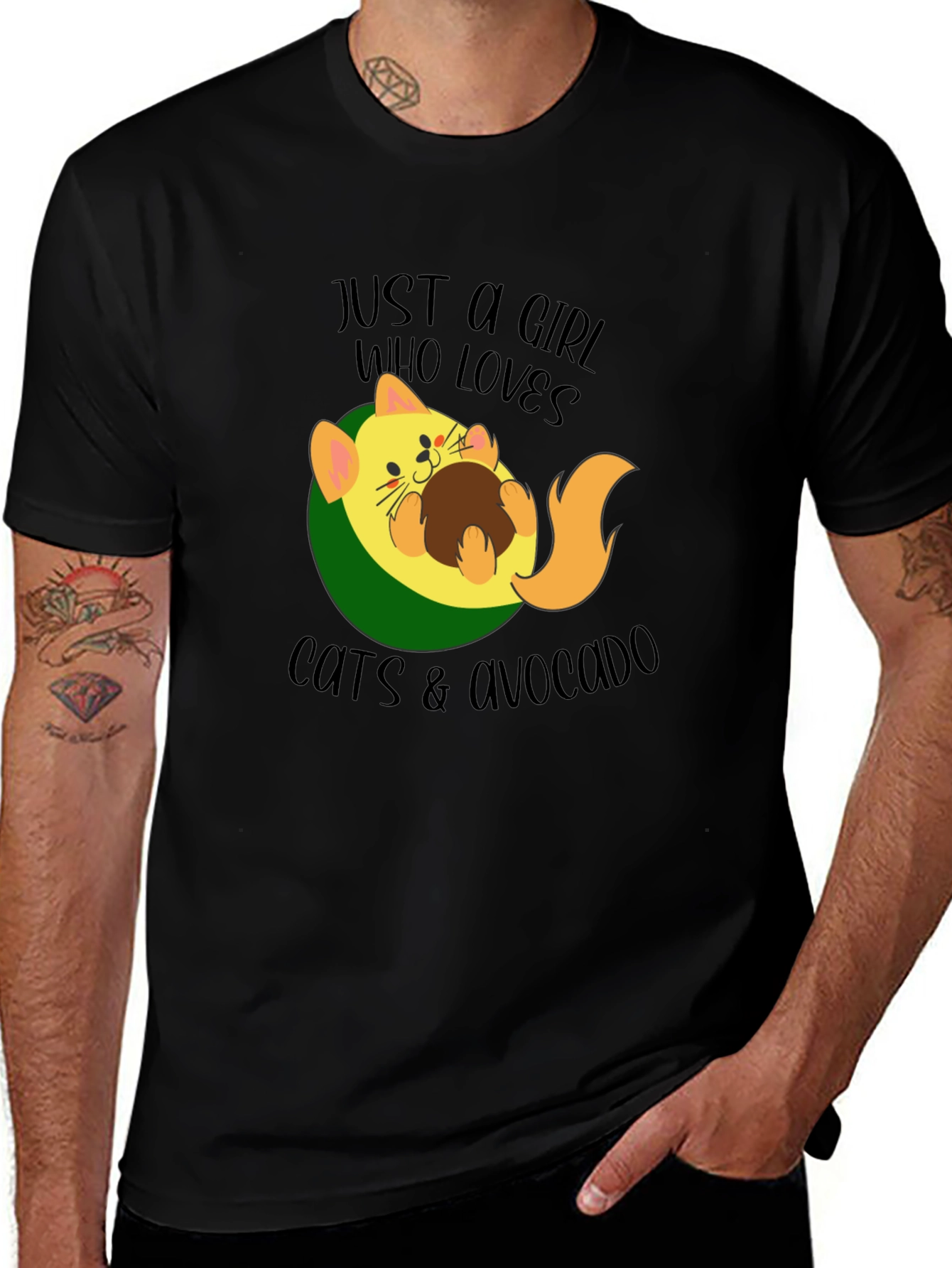 Cat & Avocado Graphic Tee - Women's Funny T-Shirt