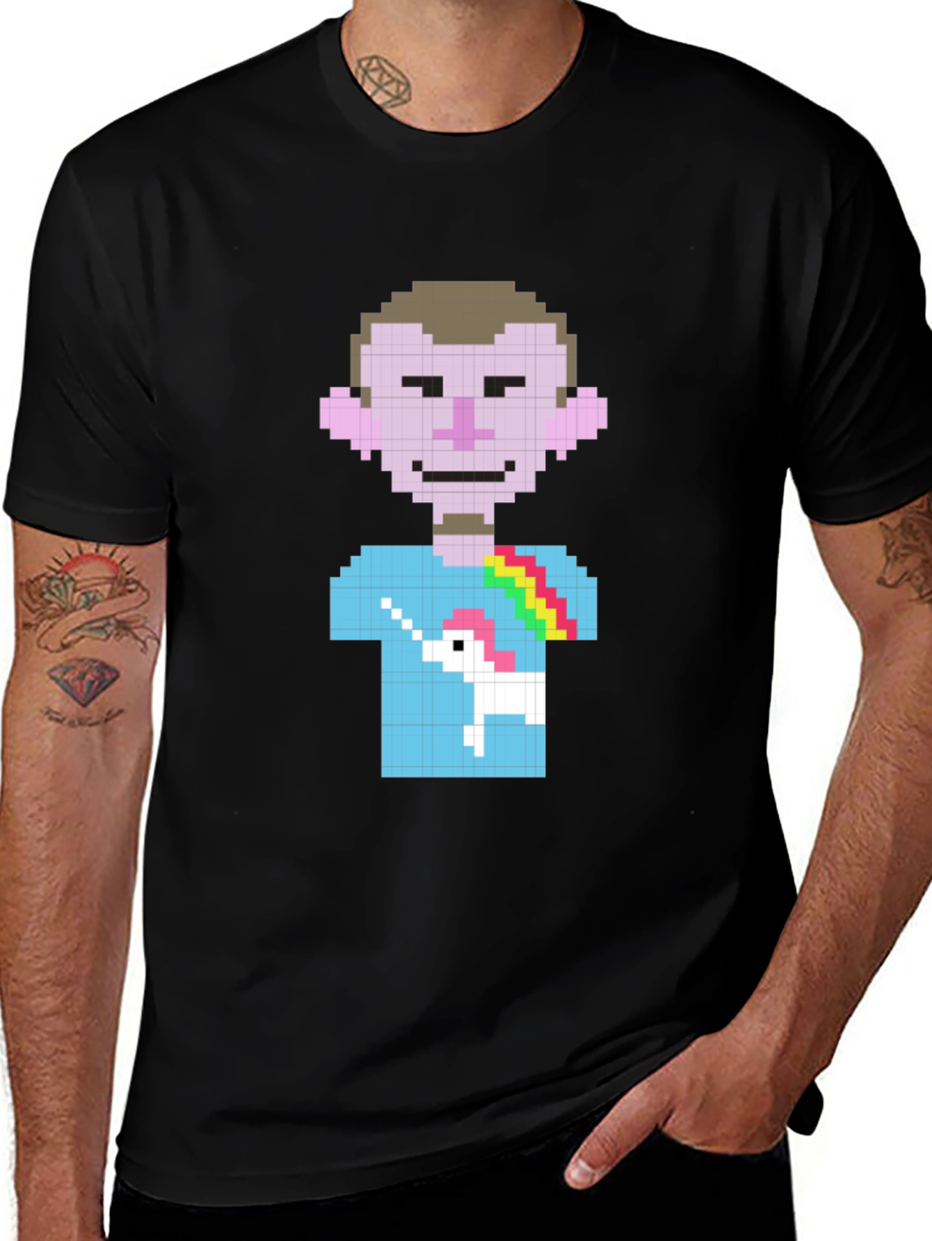 Variant 25 of Pixel Man Unicorn Rainbow T-Shirt - Black