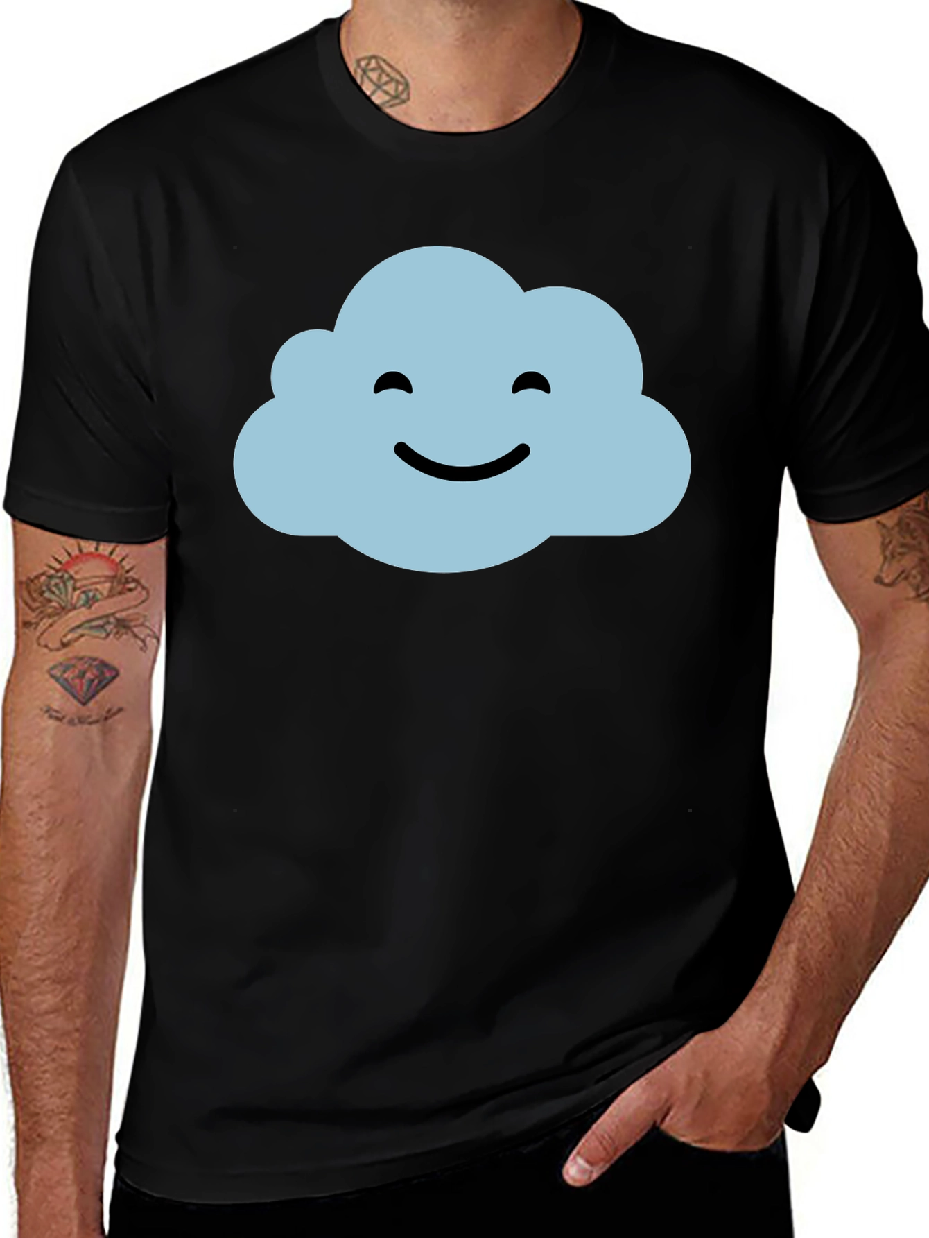 Variant 7 of Smiling Cloud Graphic T-Shirt - Black, Cotton Blend
