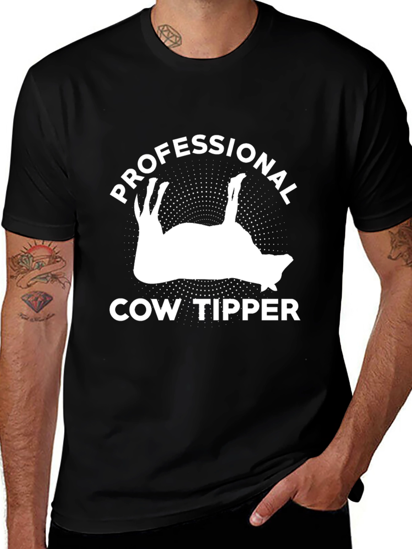 Professional Cow Tipper Black Graphic T-Shirt