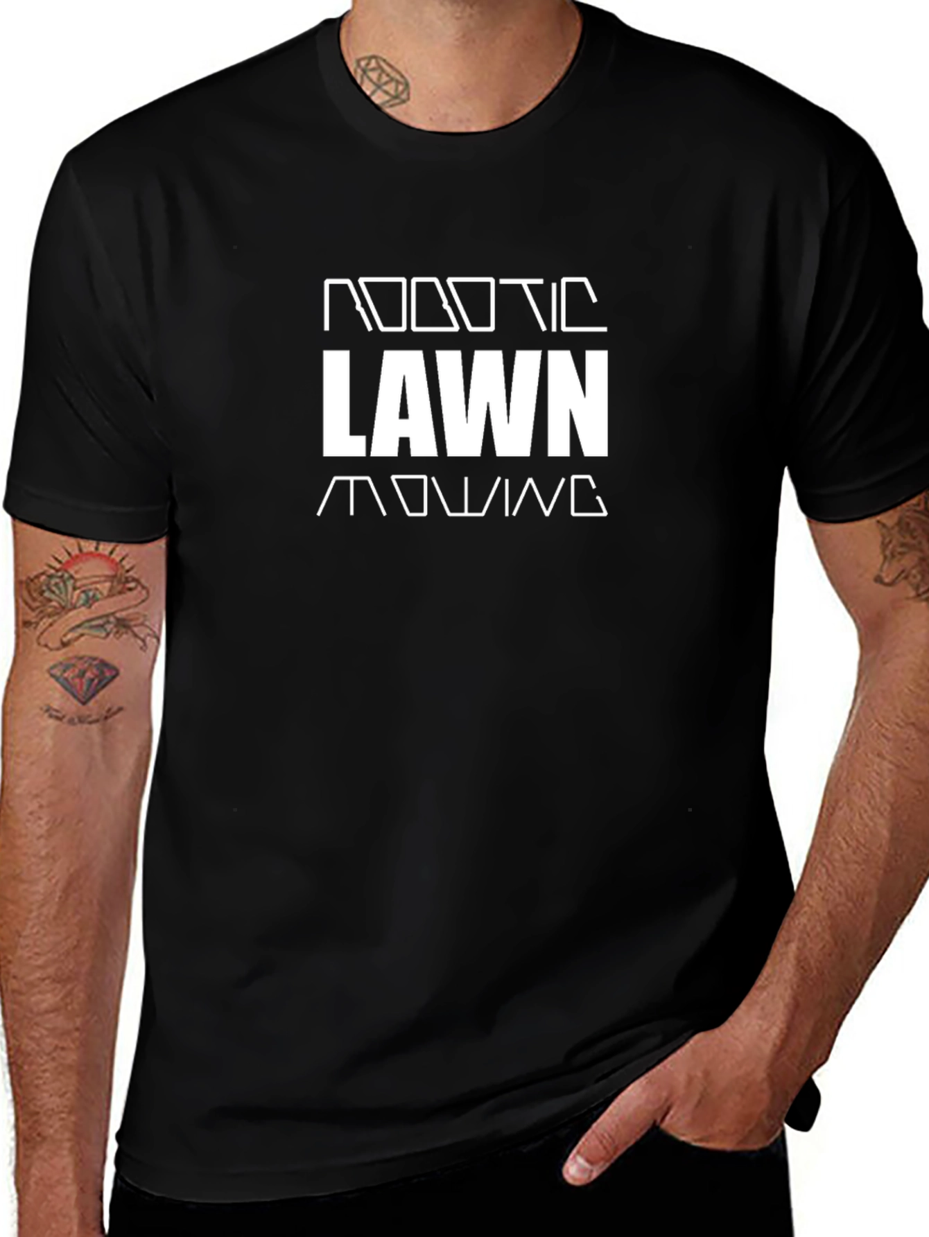 Variant 3 of Robotic Lawn Mowing T-Shirt - Black Cotton Tee