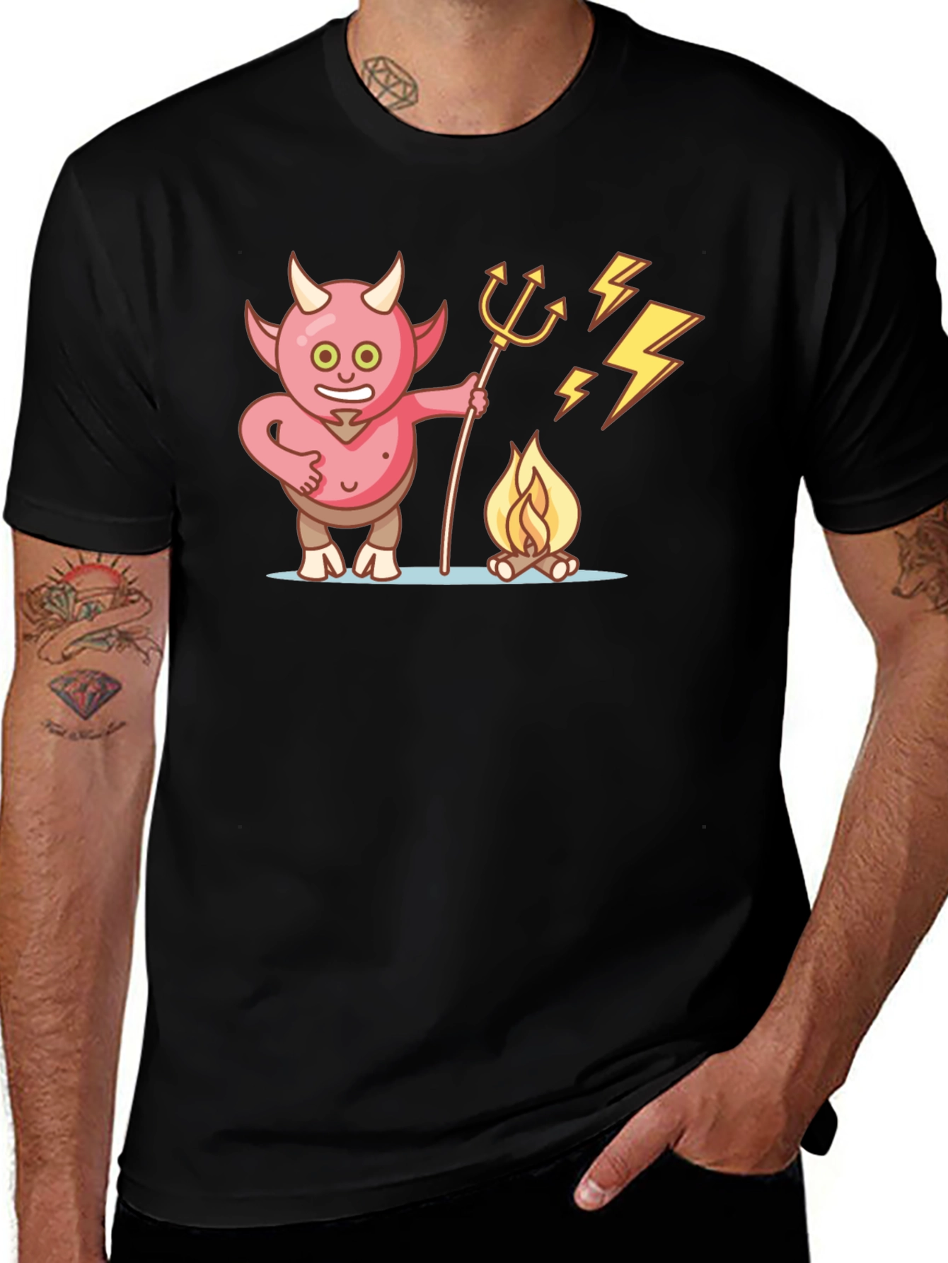 Devil Campfire Cartoon Graphic T-Shirt