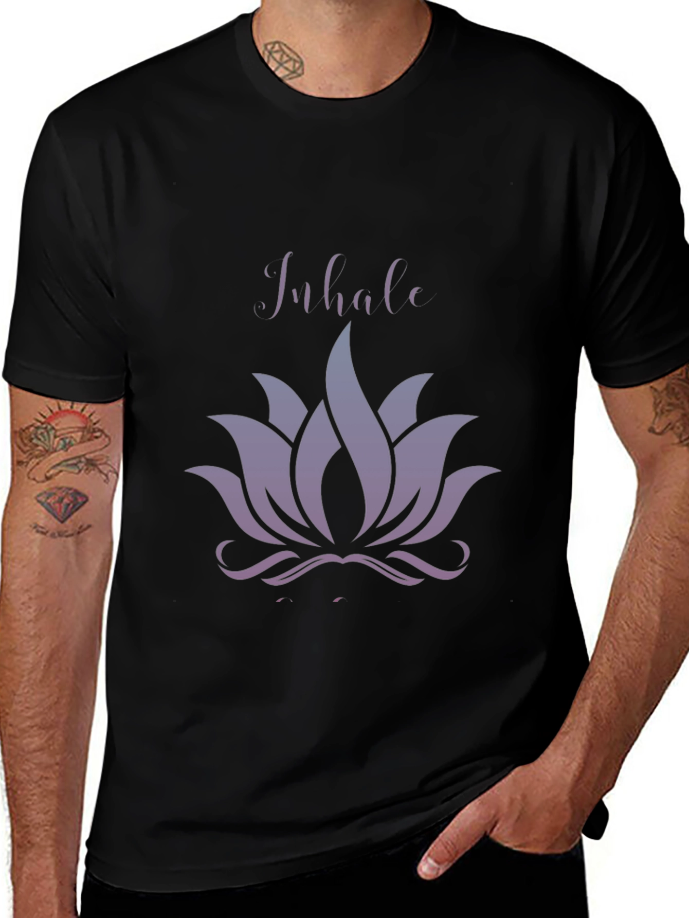 Inhale Lotus Graphic Tee - Relaxed Fit Black T-Shirt