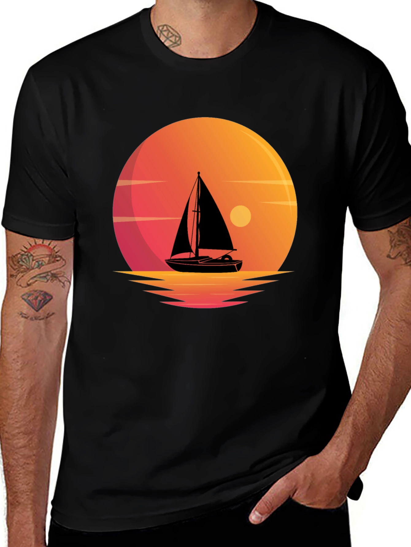 Variant 15 of Sunset Sailboat Graphic Tee - Stylish Cotton Comfort