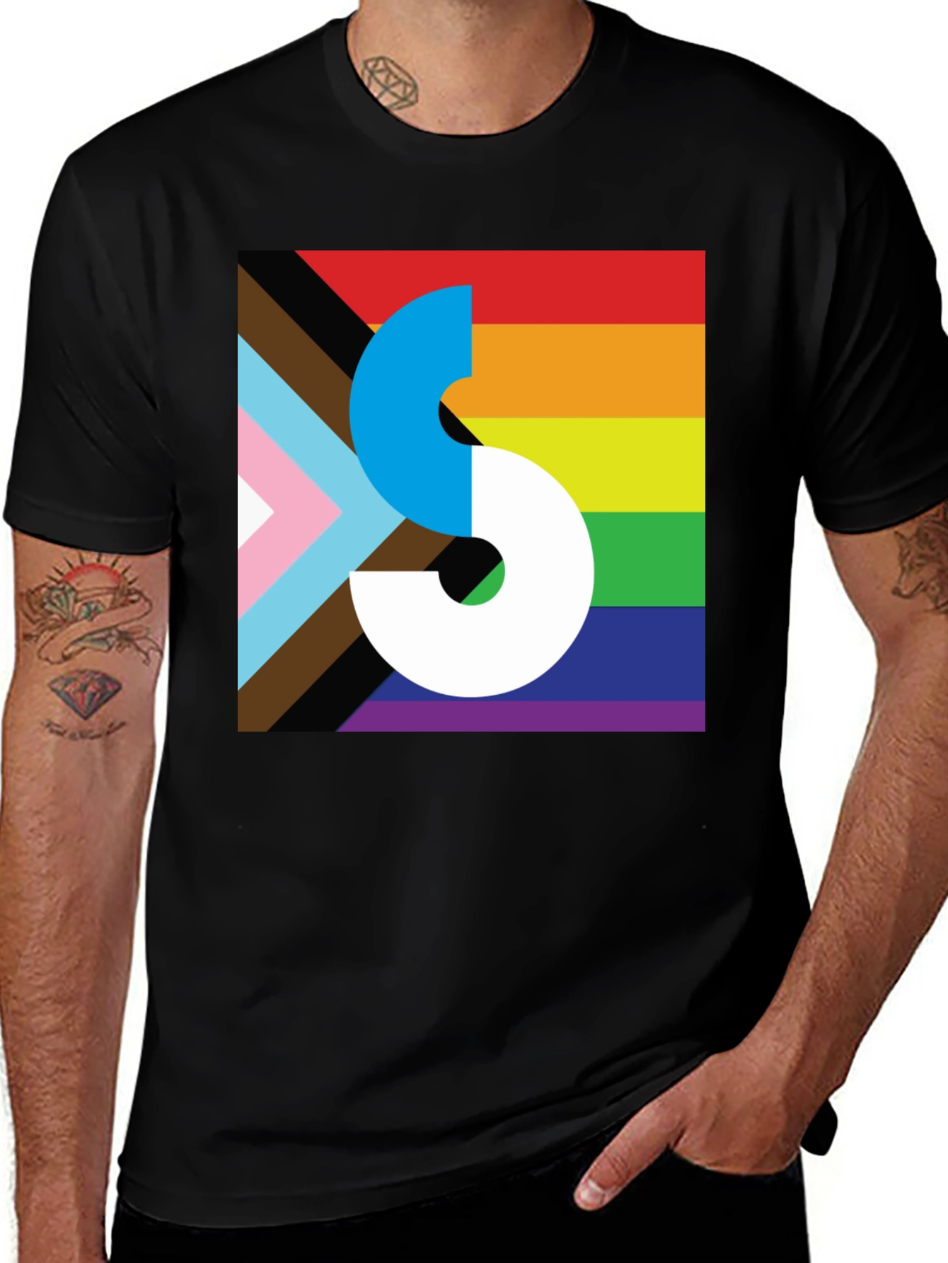 Variant 18 of LGBTQ+ Pride Flag Graphic Black T-Shirt
