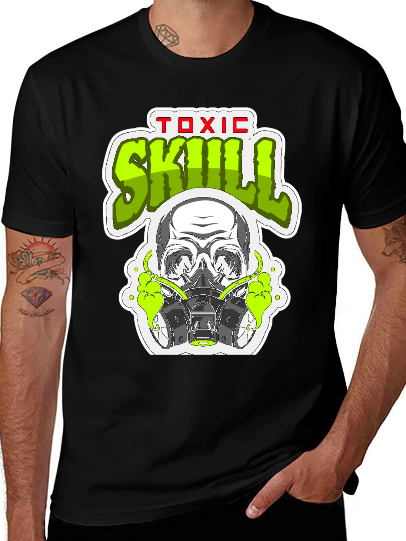 Variant 26 of Toxic Skull Graphic Print Black T-Shirt