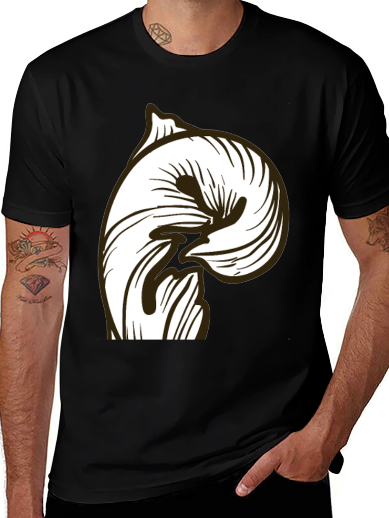Stylized Calla Lily Graphic Tee - Soft Black Cotton