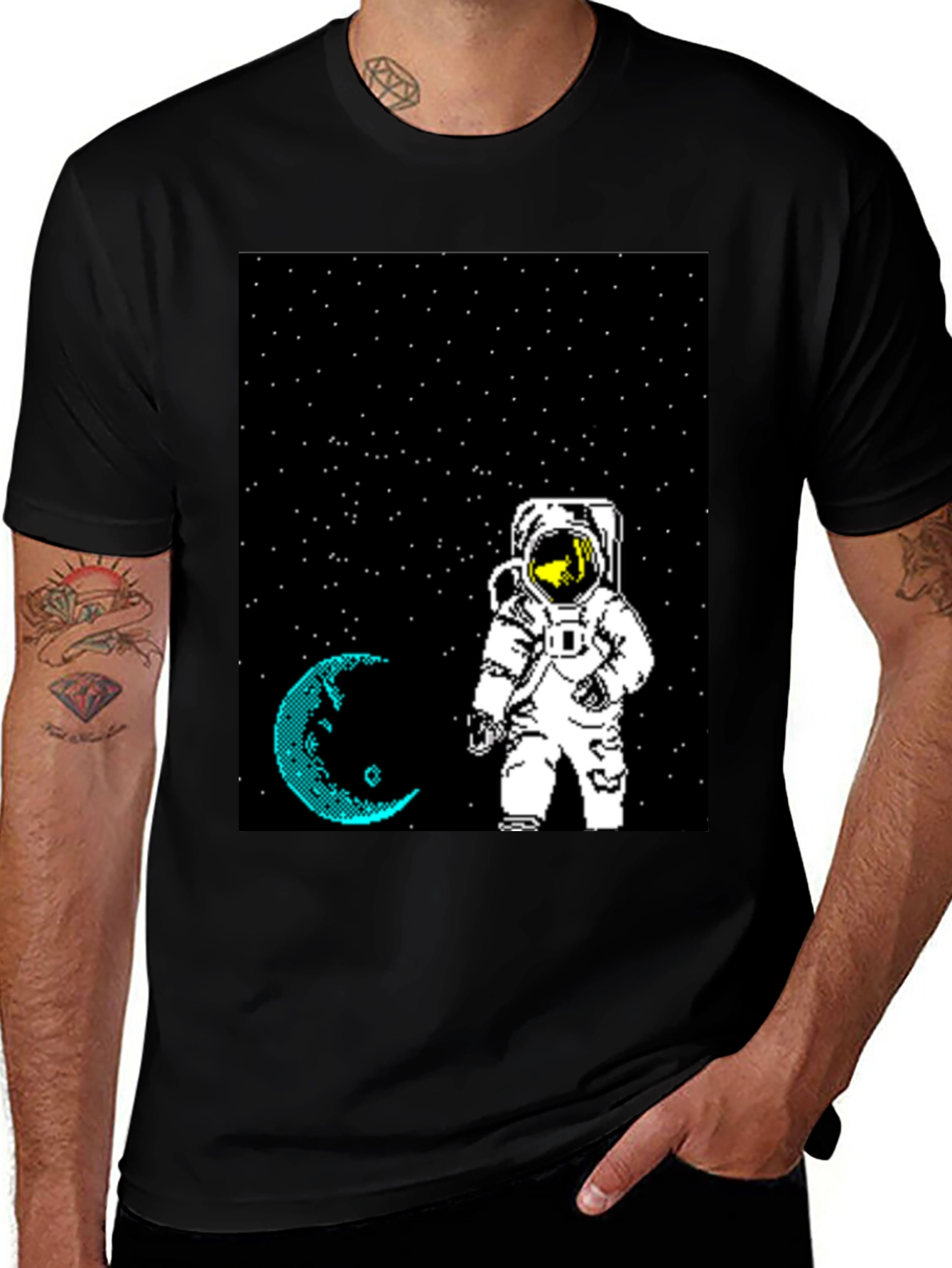 Variant 23 of Astronaut Moon Graphic Tee - Retro Pixel Art Design