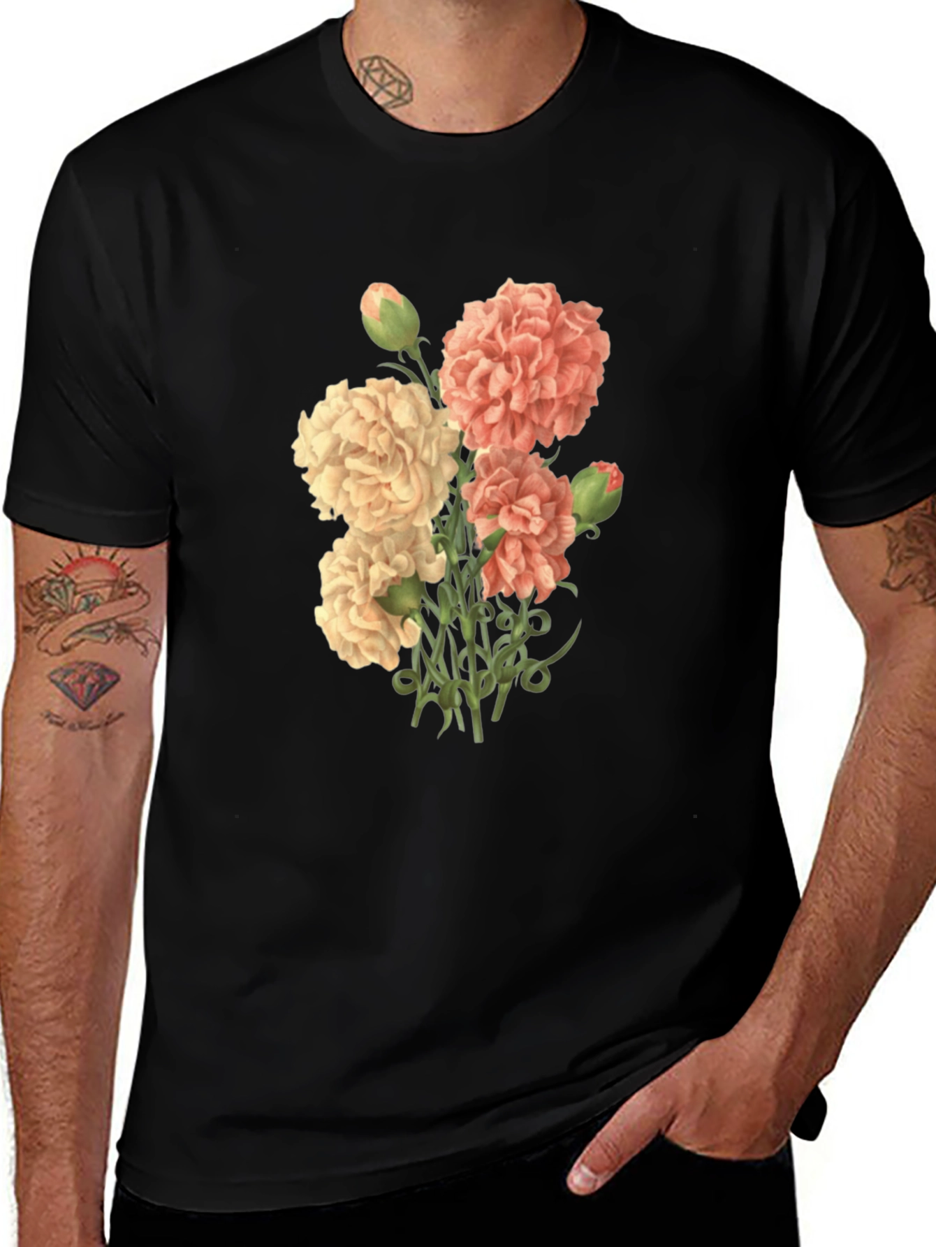Variant 12 of Floral Print Black Crew Neck T-Shirt