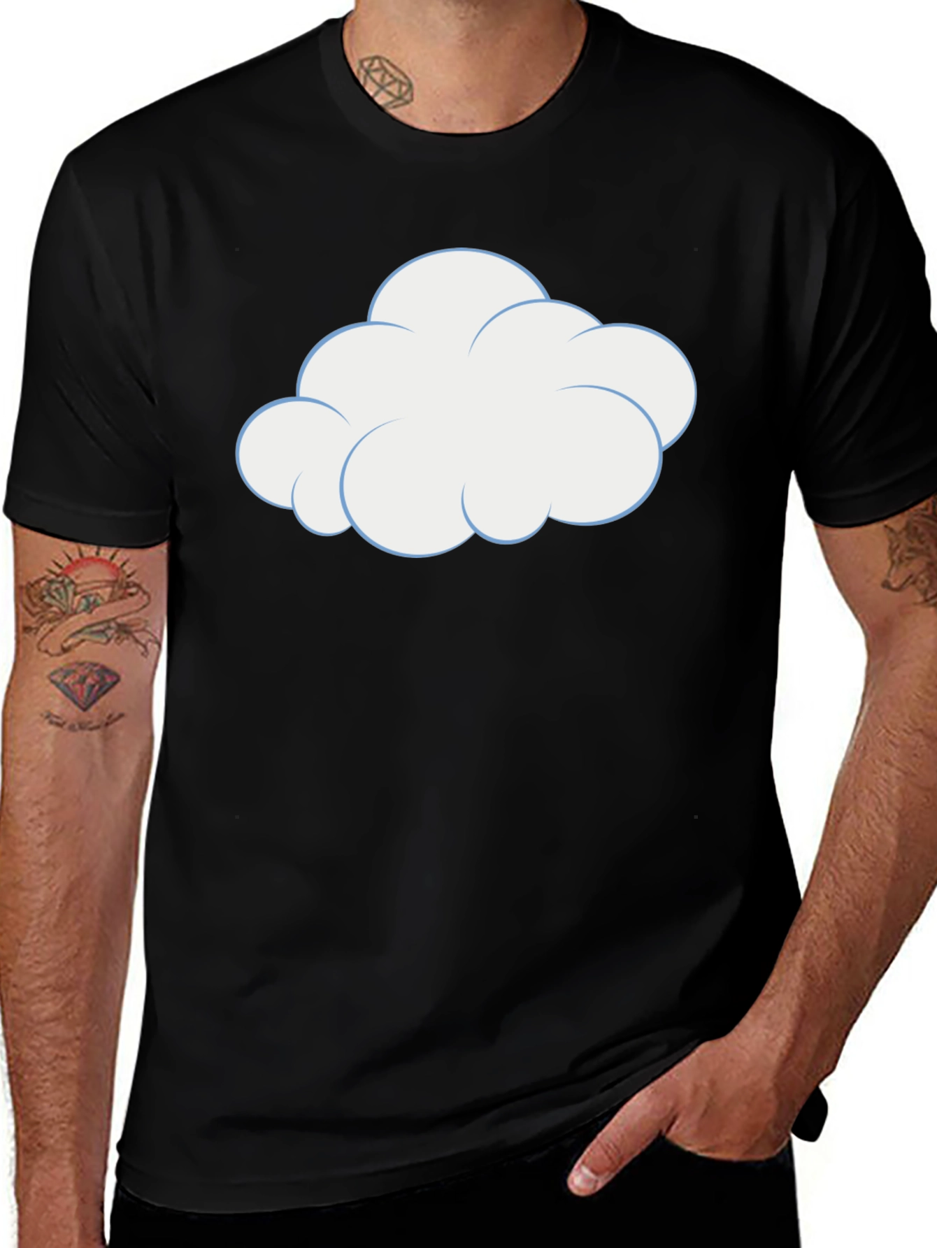 Variant 5 of Cartoon Cloud Graphic Tee - Black Cotton T-Shirt