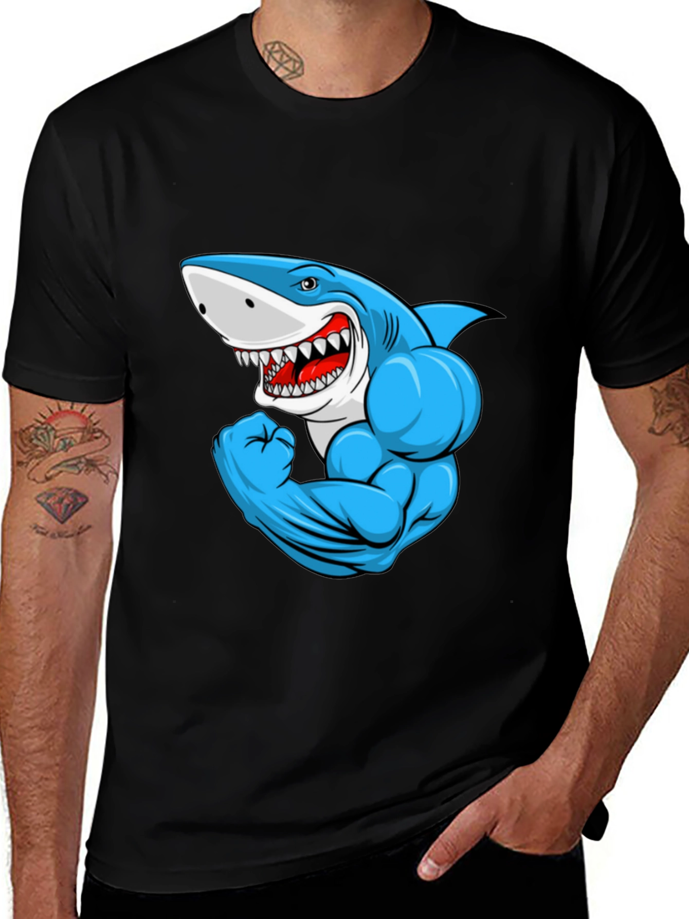 Variant 7 of Muscle Shark Graphic Black T-Shirt