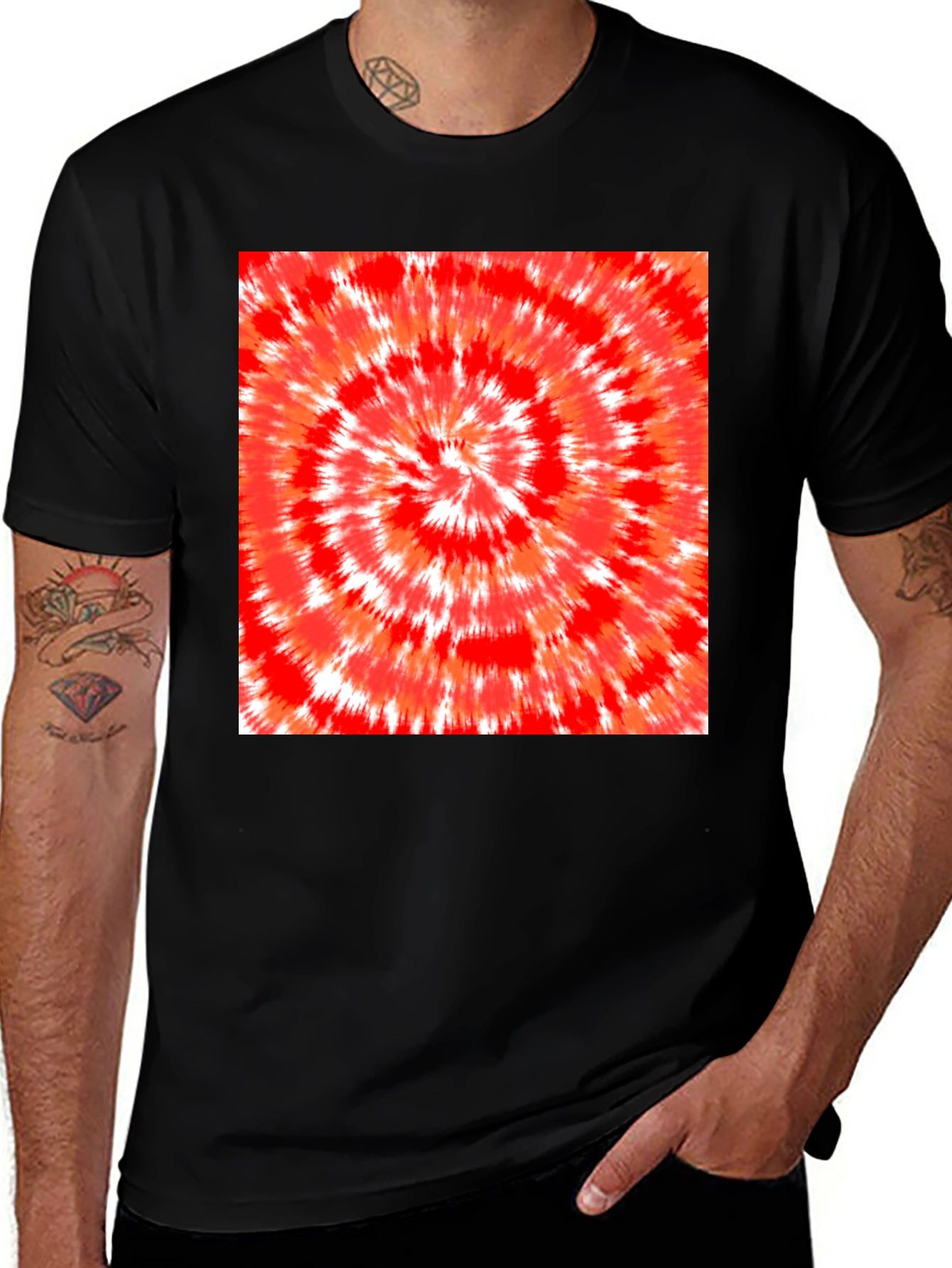 Variant 22 of Red Tie-Dye Graphic Tee - Men's Black T-Shirt