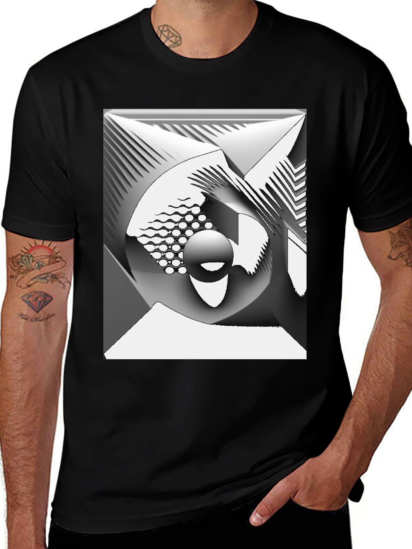 Variant 4 of Abstract Geometric Graphic Print Black T-Shirt