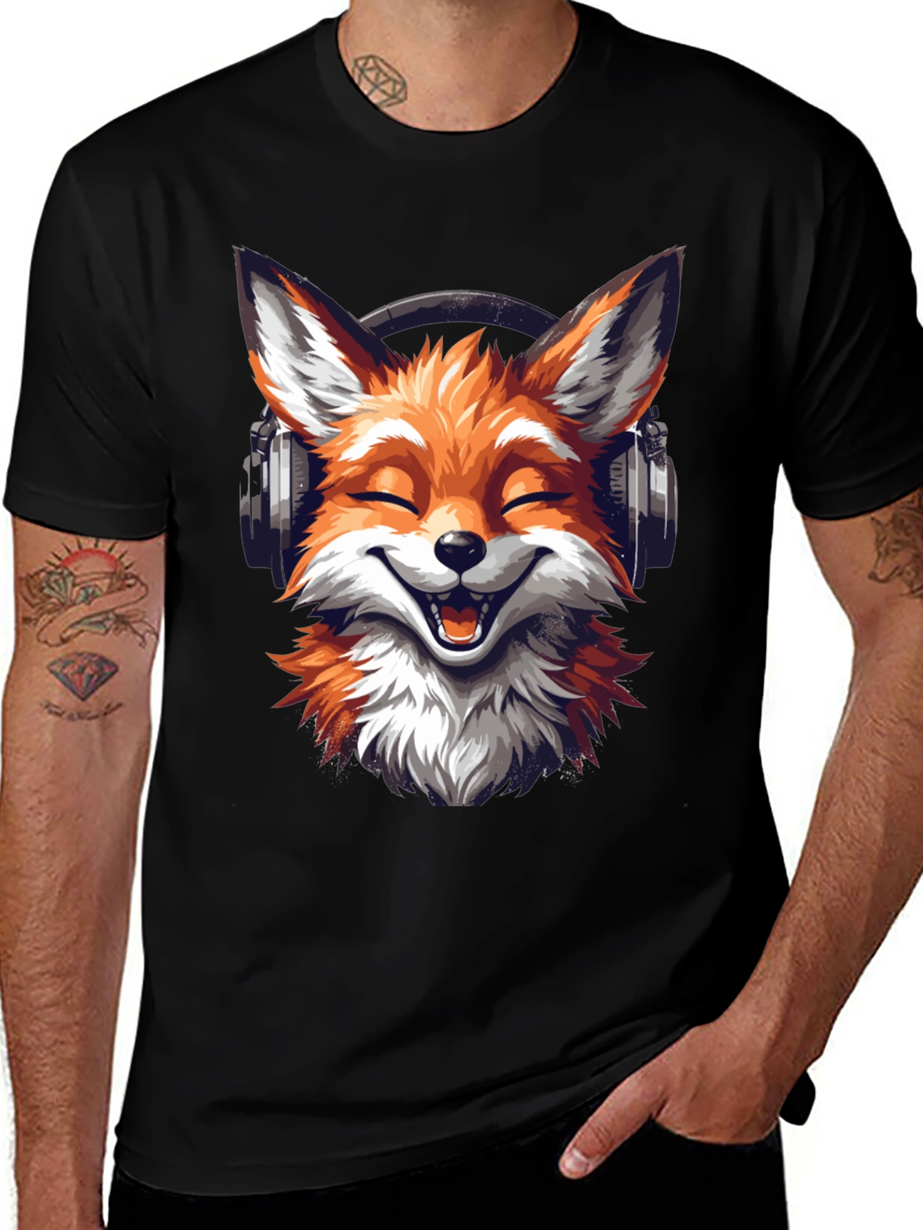 Variant 9 of Fox Headphone Graphic Black T-Shirt