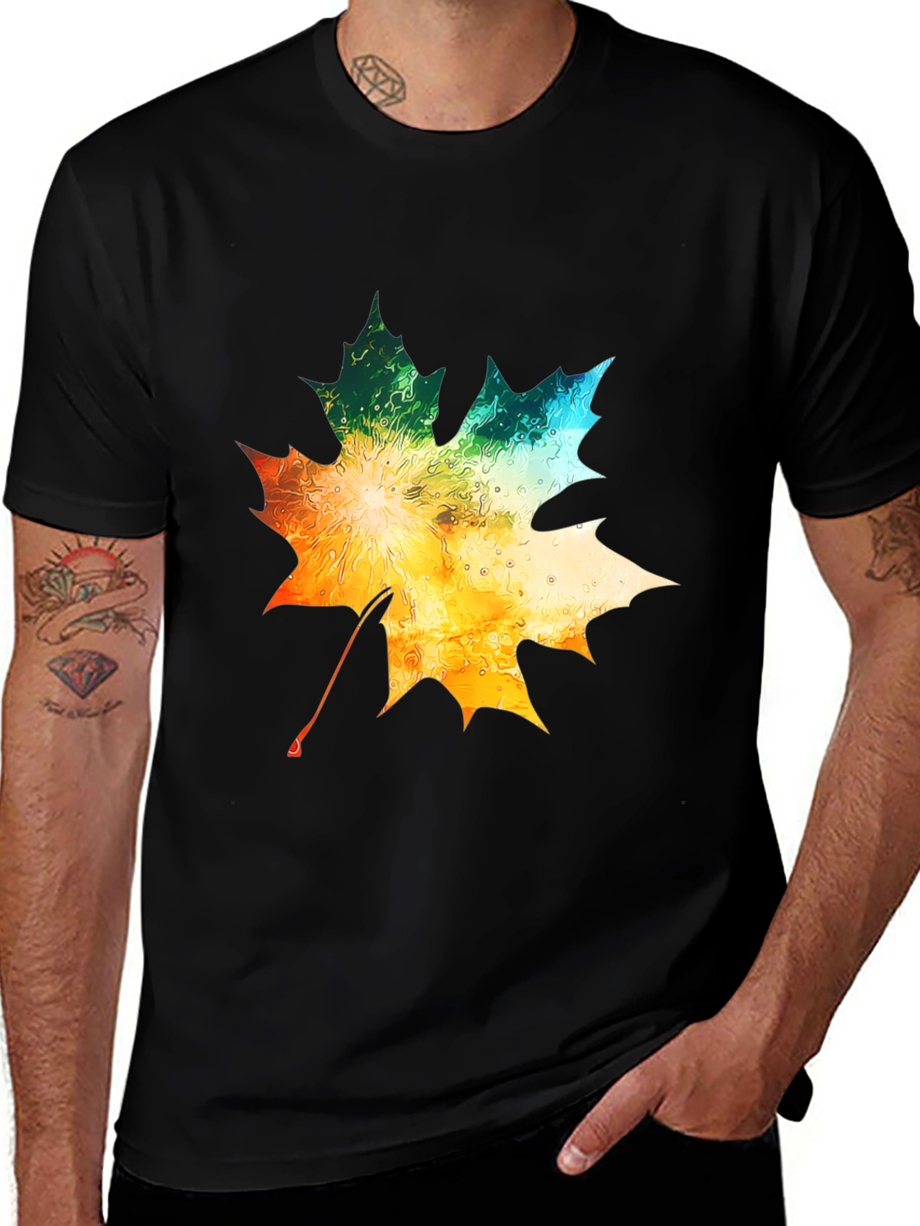 Black Maple Leaf Graphic Tee - Autumn Colors main image