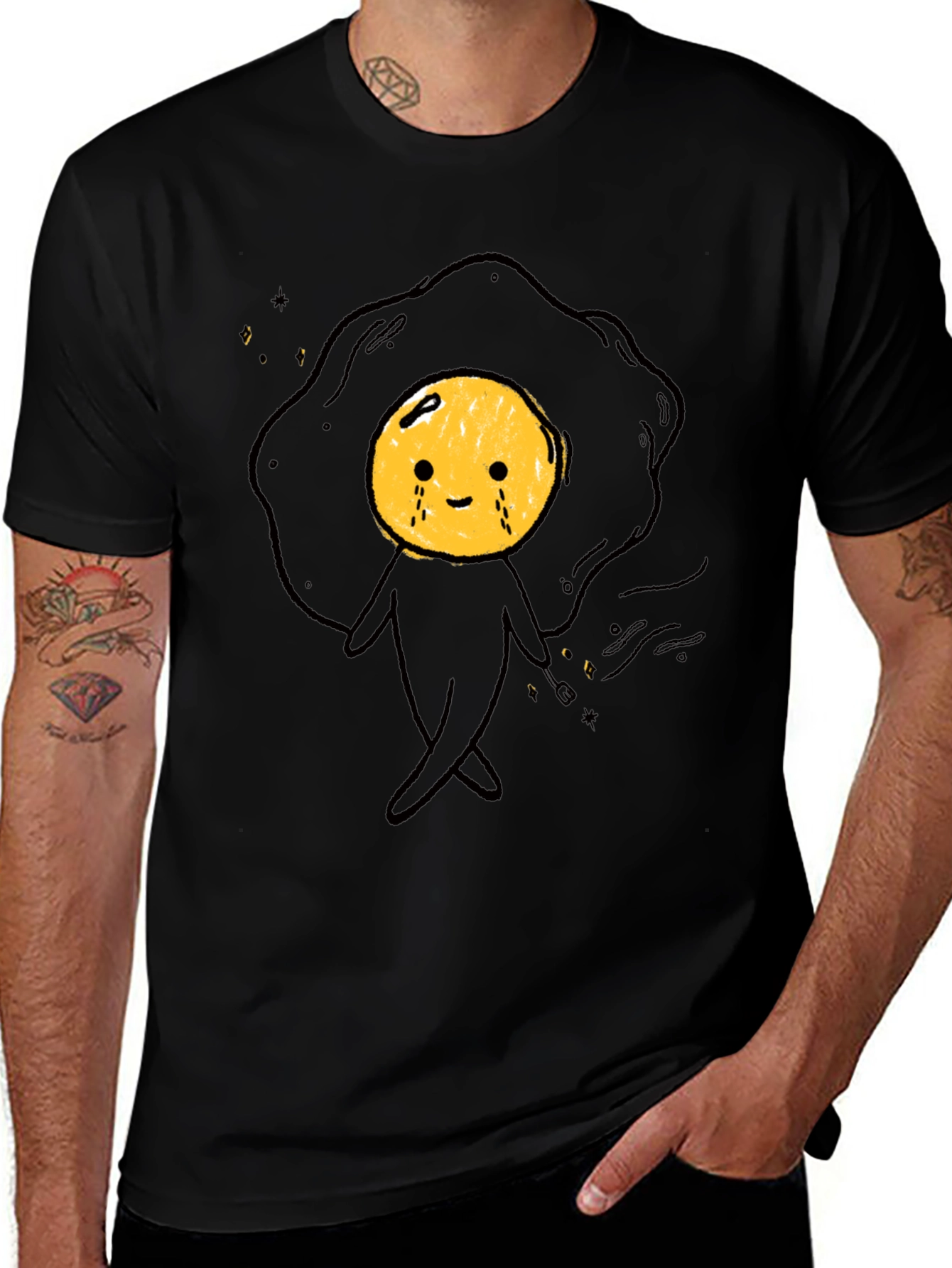 Variant 28 of Funny Crying Egg Cartoon Black T-Shirt
