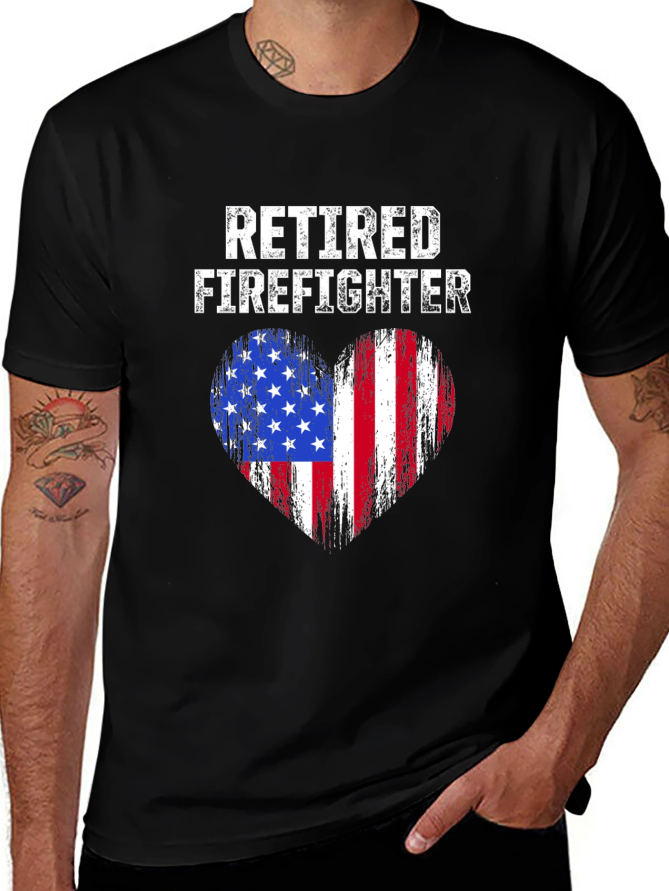 Variant 6 of Retired Firefighter American Flag Heart T-Shirt
