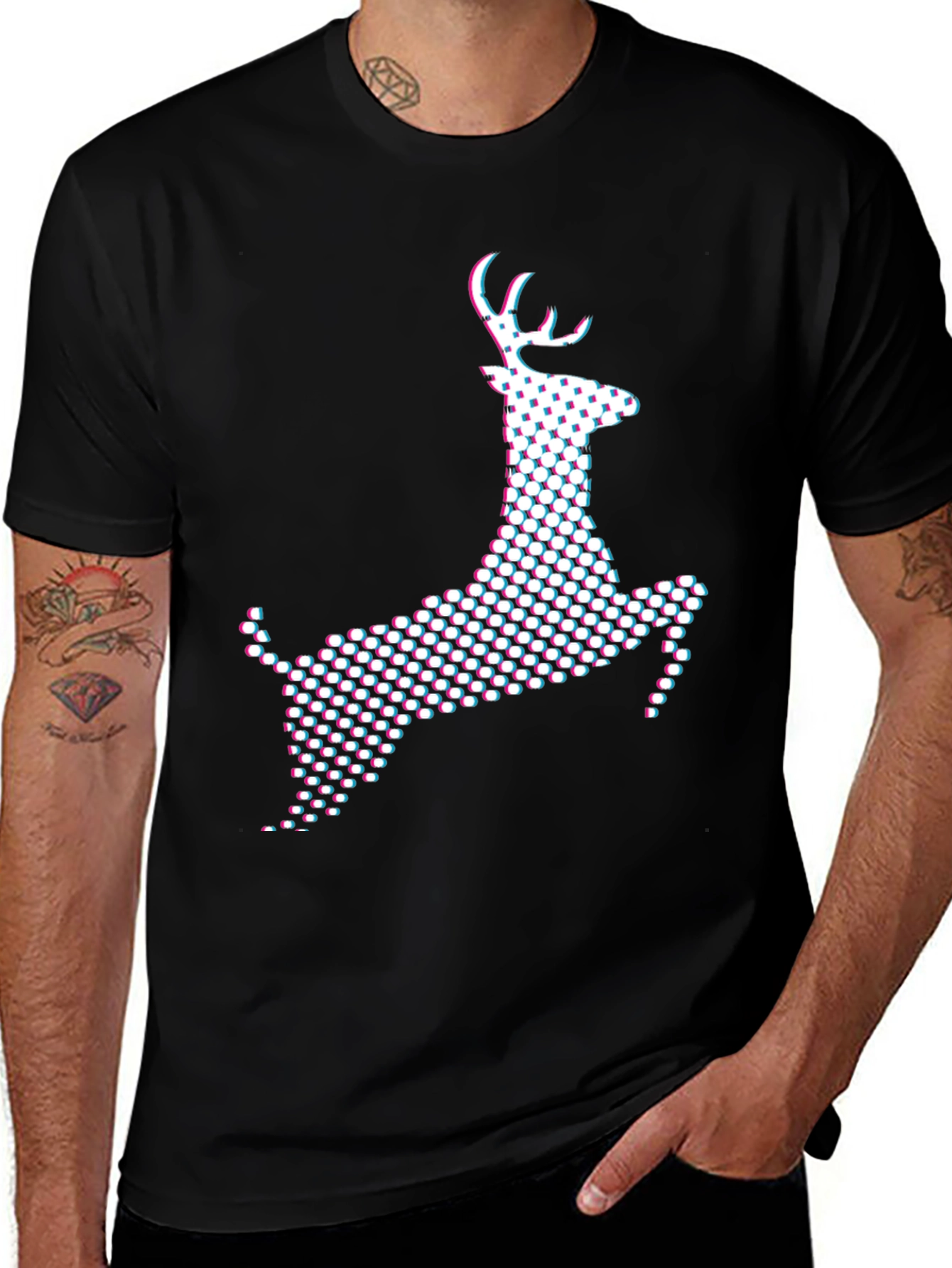 Variant 26 of Abstract Reindeer Graphic Black T-Shirt