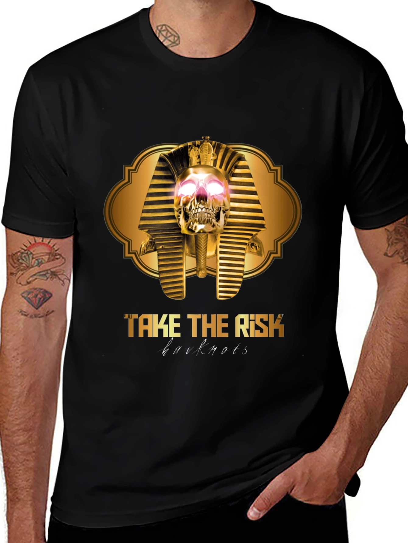 Variant 17 of Take The Risk Skull Pharaoh Black Graphic T-Shirt