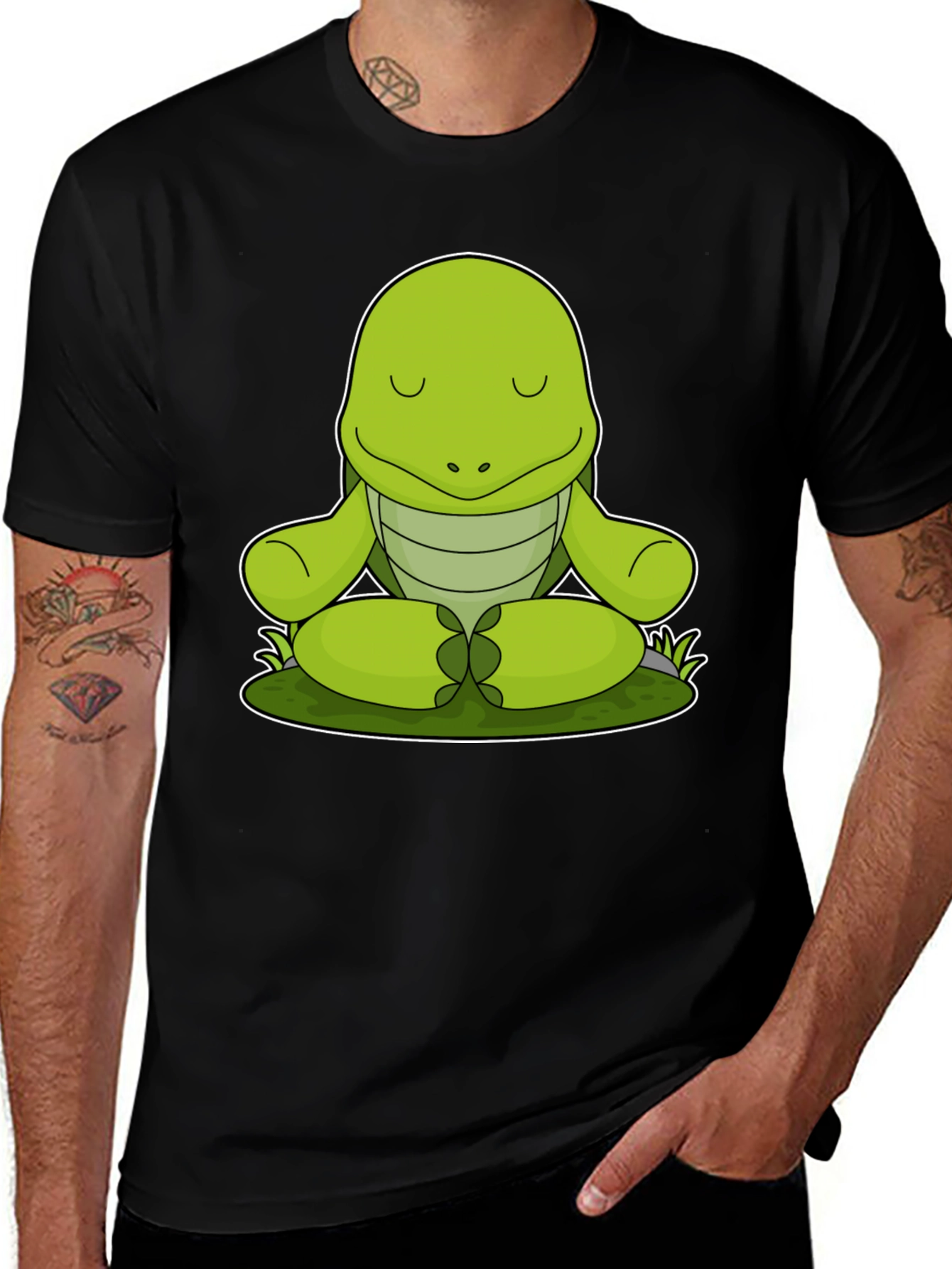 Variant 16 of Meditating Turtle Graphic Tee - Relaxed Fit Black T-Shirt