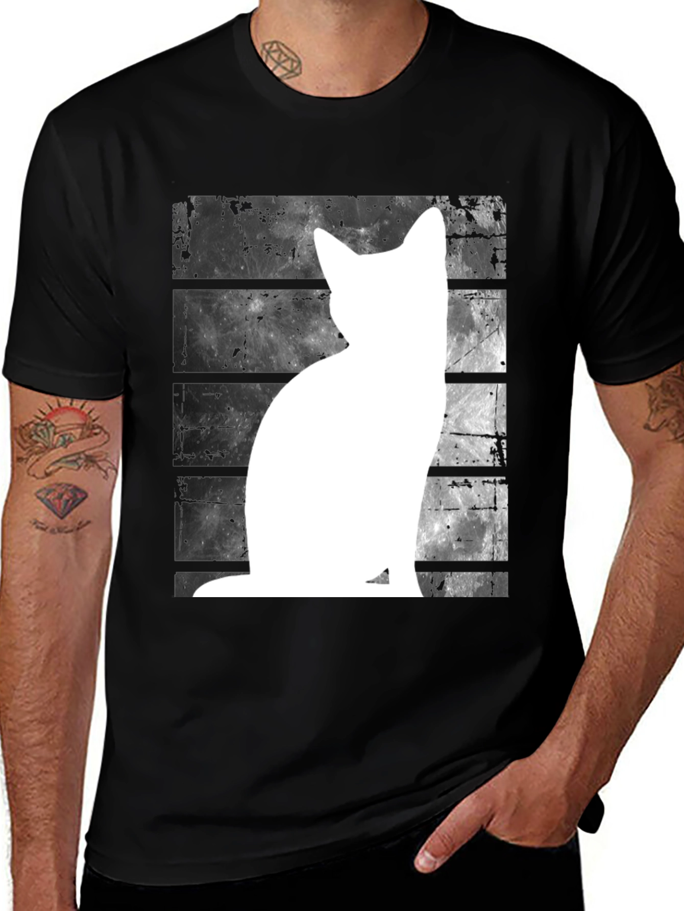 Variant 8 of Cat Silhouette Graphic Tee - Black