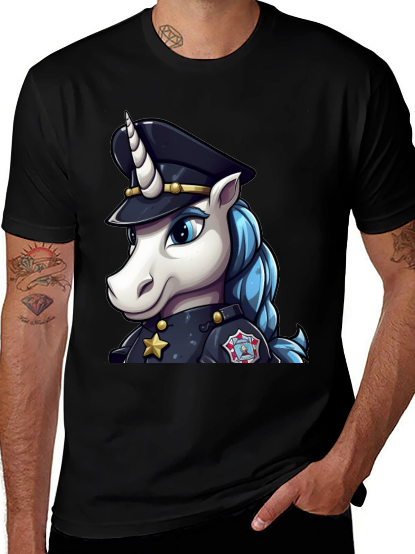 Variant 28 of Unicorn Police T-Shirt - Black Cotton Tee