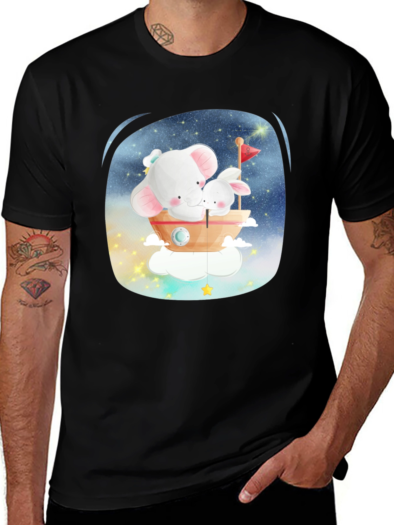 Variant 28 of Cute Elephant & Bunny T-Shirt - Dreamy Design