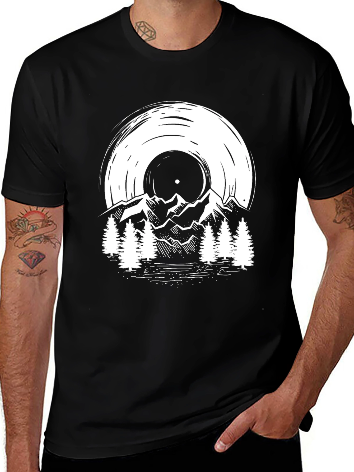 Variant 17 of Vinyl Record Mountain Scene Graphic Tee