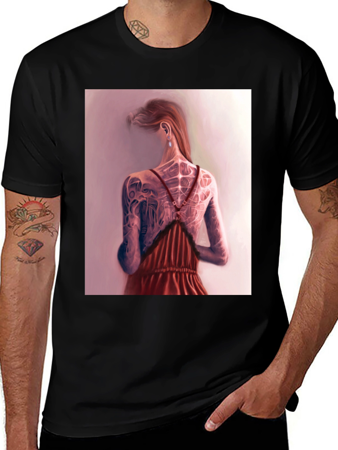 Variant 21 of Artistic Tattoo Back Print Black T-Shirt