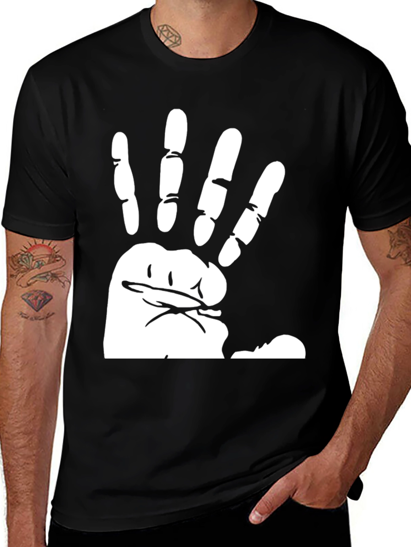 Variant 17 of Hand Print Black T-Shirt - Unique Graphic Tee