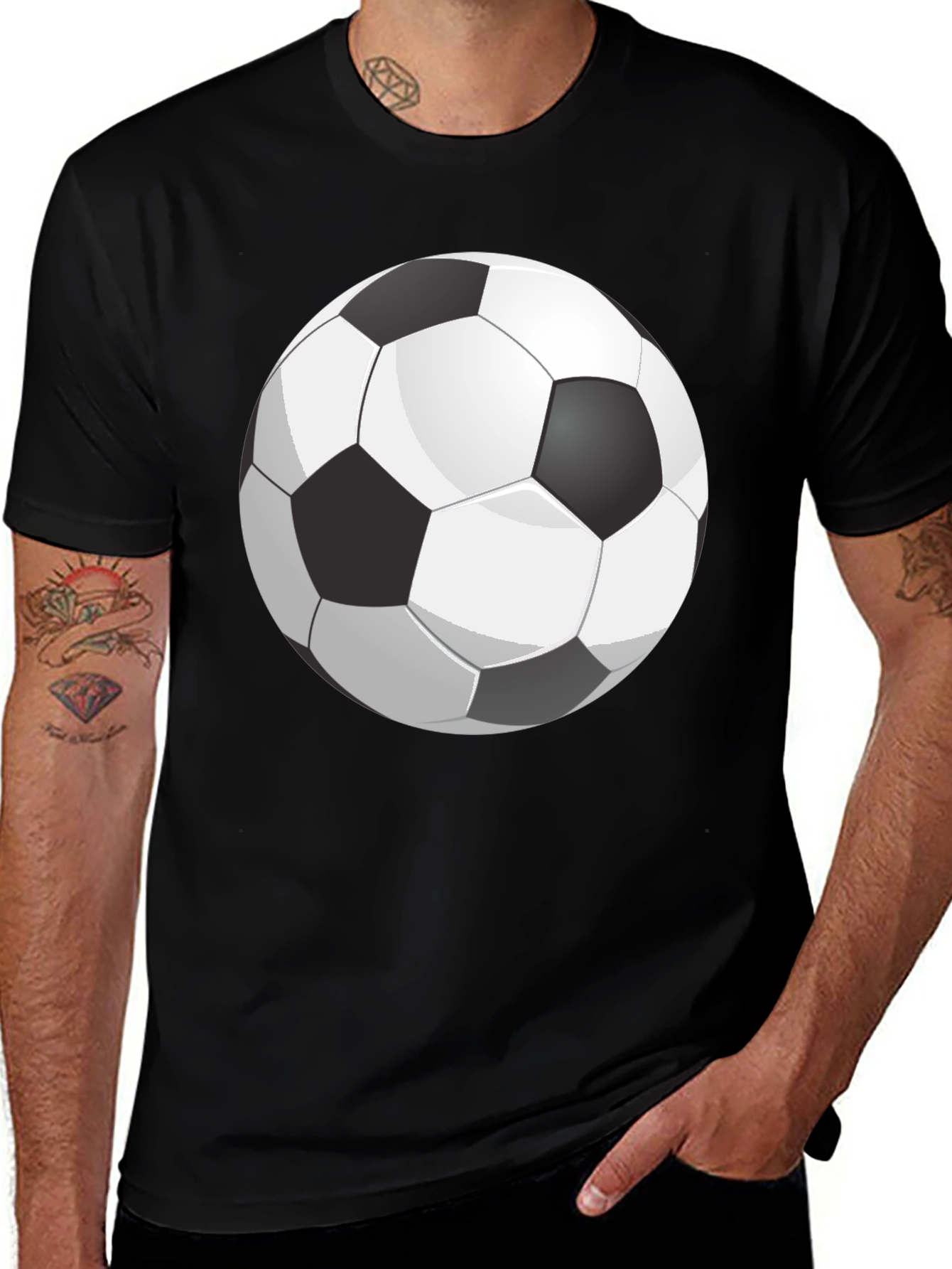 Variant 26 of Soccer Ball Graphic T-Shirt - Black Cotton Tee