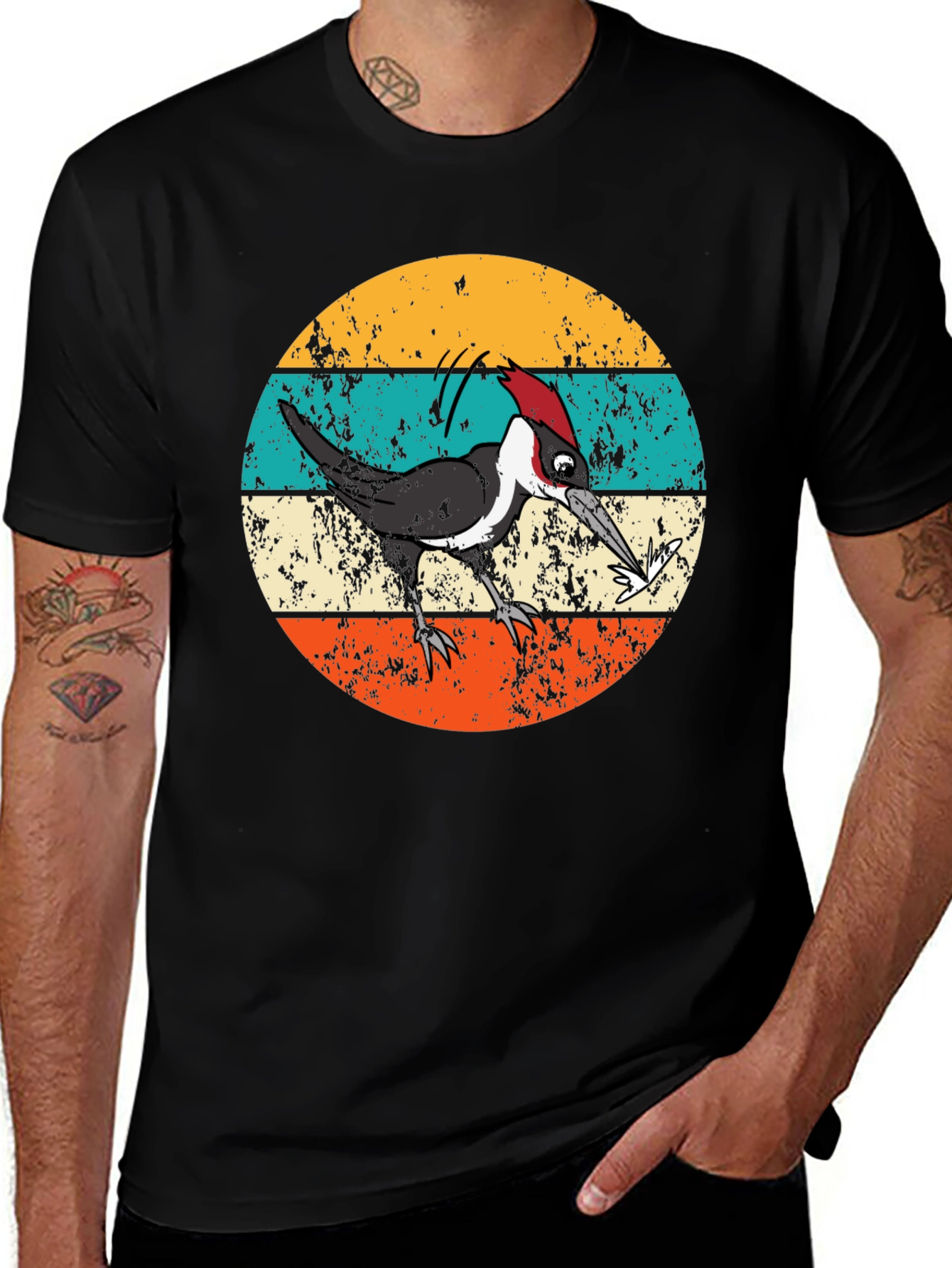Variant 5 of Retro Woodpecker T-Shirt: Vintage Bird Lover Tee