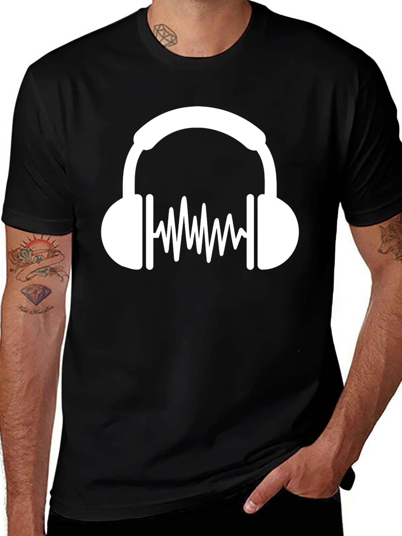Cool Headphone Graphic Black T-Shirt