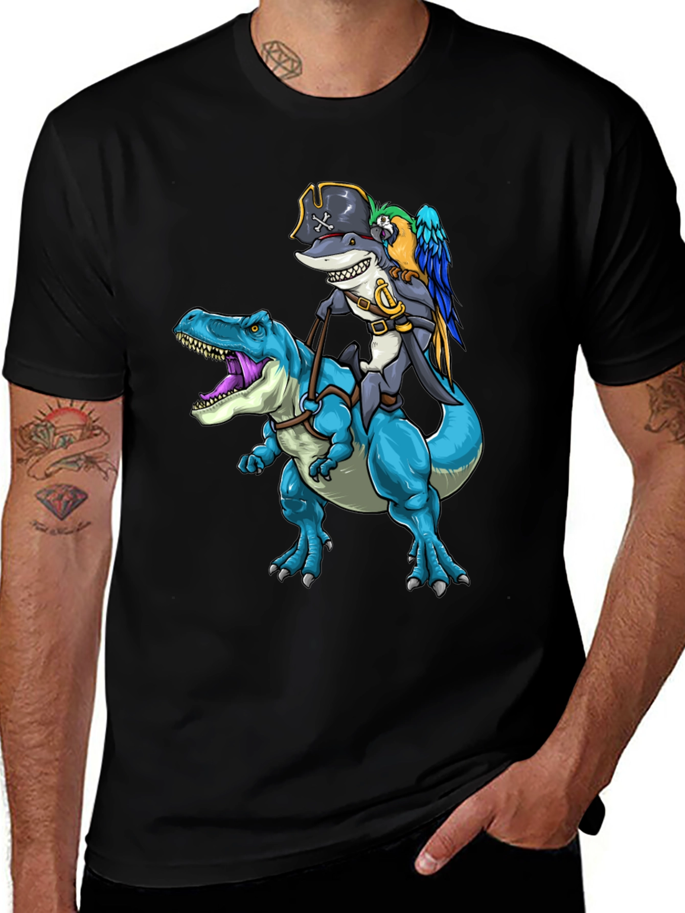 Variant 28 of Shark Pirate Riding Dinosaur T-Shirt
