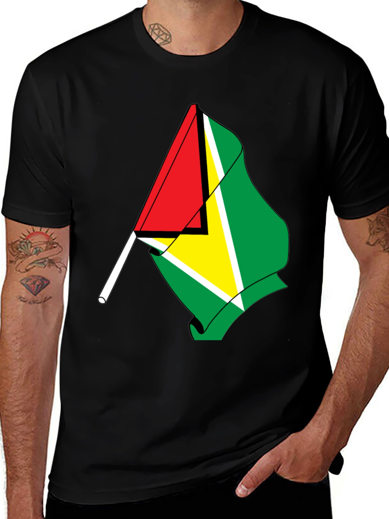 Guyana Flag Graphic Tee - Black Cotton Shirt